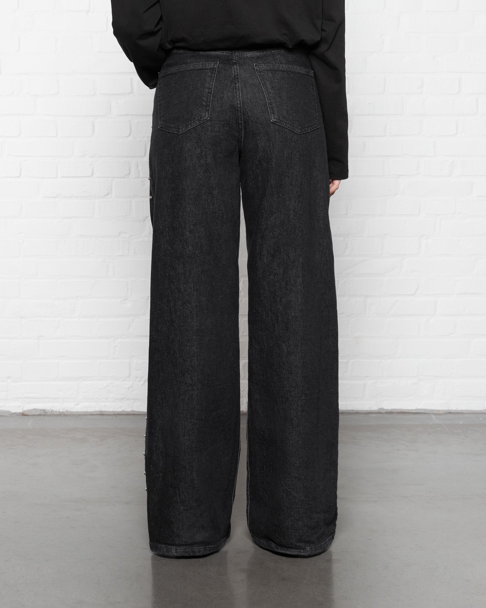 STUD COMFORT WIDE LEG JEANS DONKERGRIJS