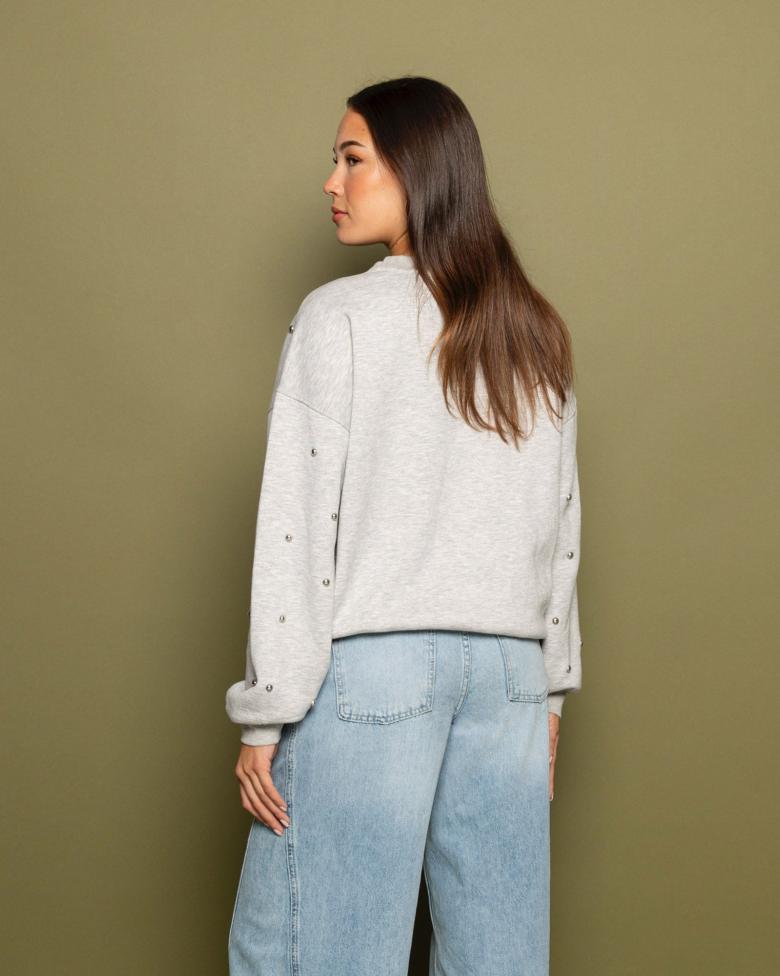 BOLD STUDS SWEATER LIGHT GREY MELANGE