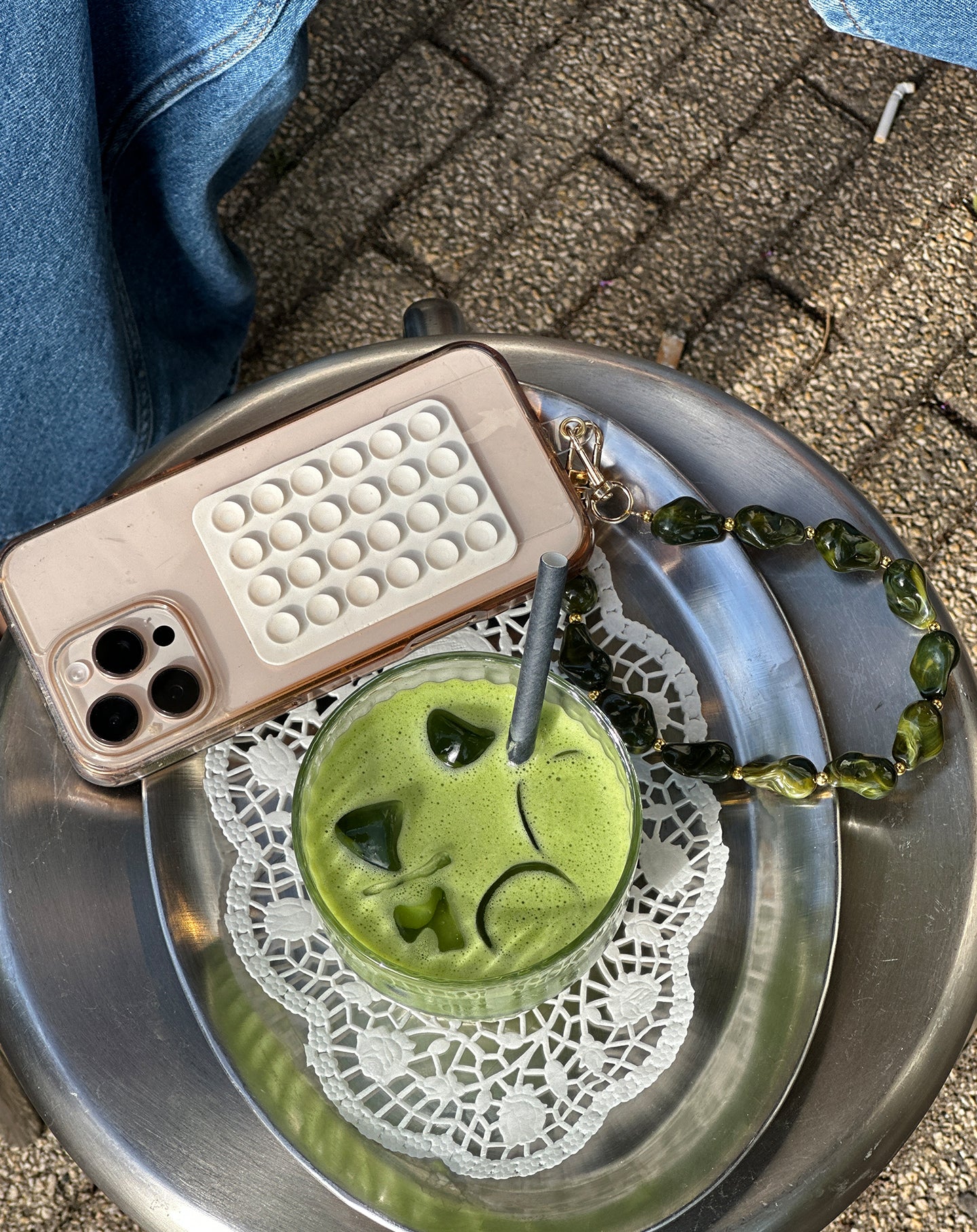 COLORED BEADS TELEPHONE CORD OLIVE