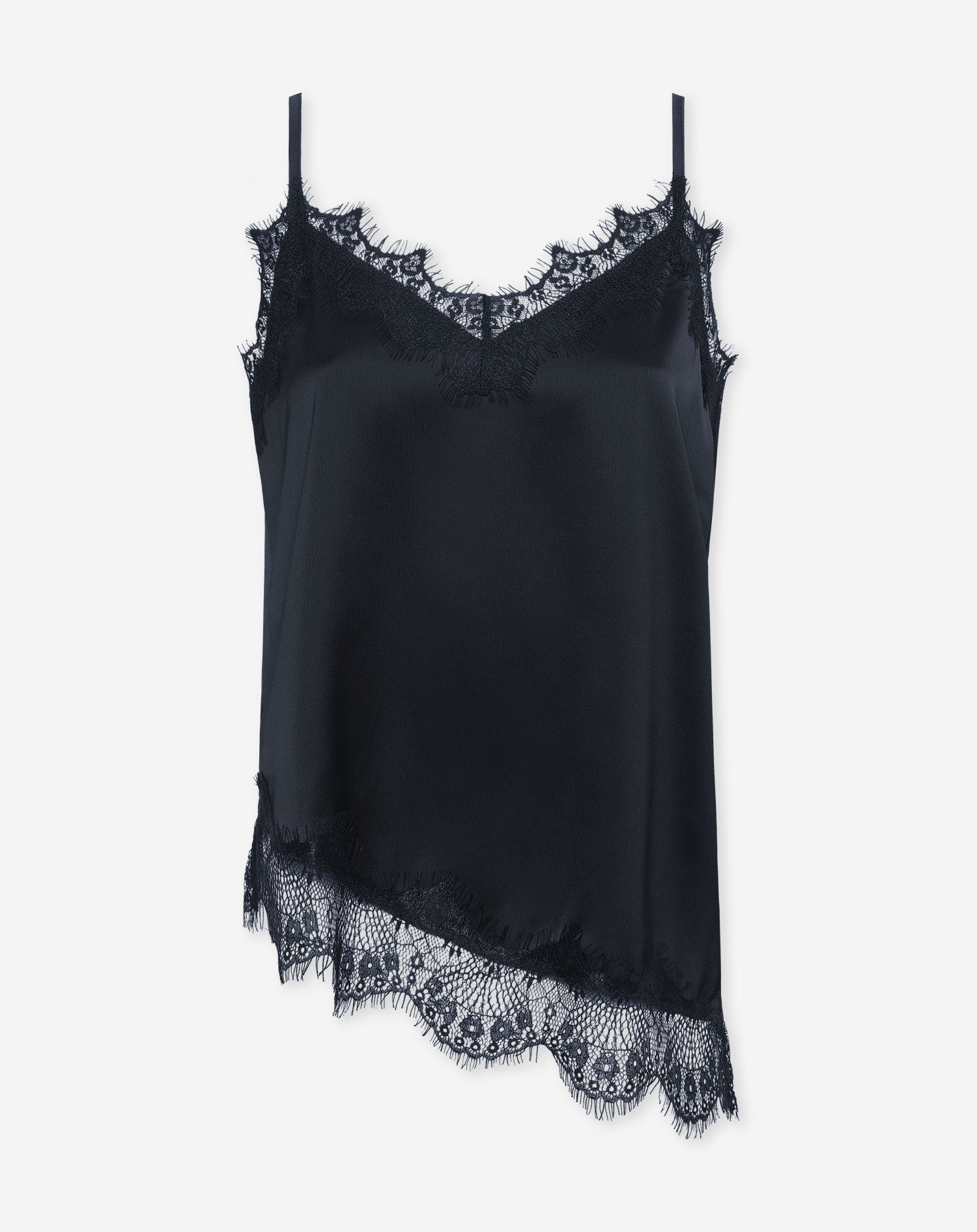 ASYMMETRIC SATIN LACE CAMI TOP NAVY