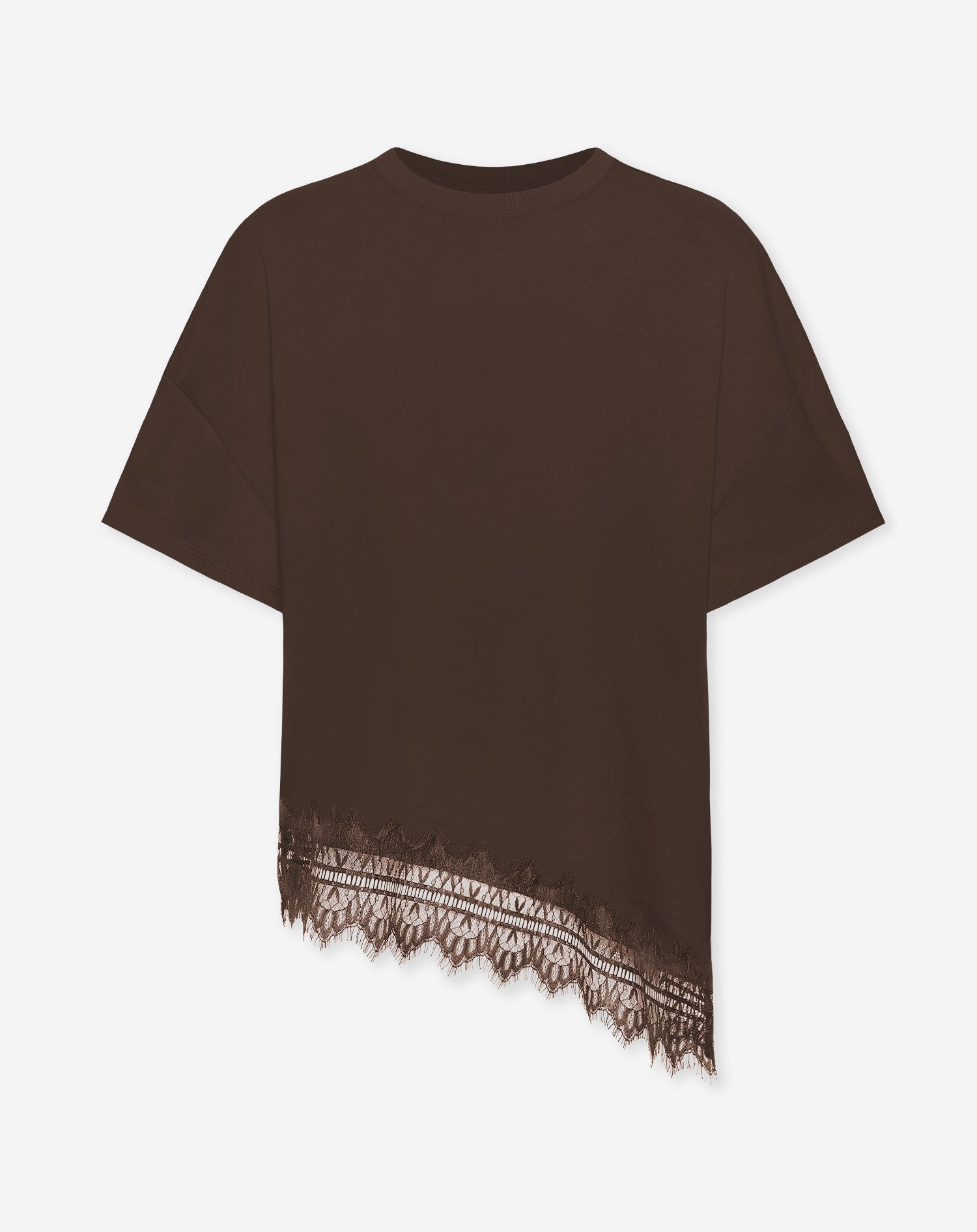 LACE BORDER OVERSIZED TEE BROWN