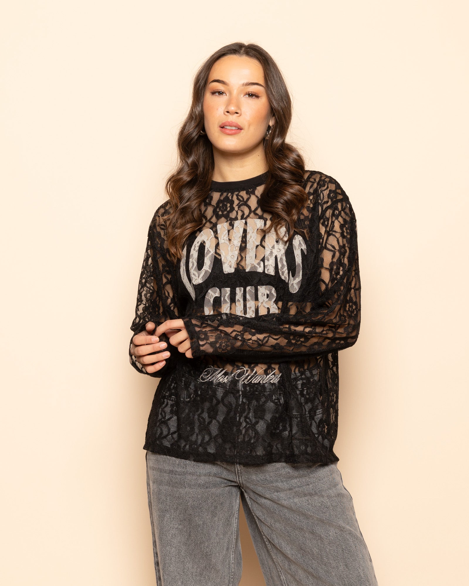 LOVERS CLUB LACE LONG SLEEVE TEE BLACK