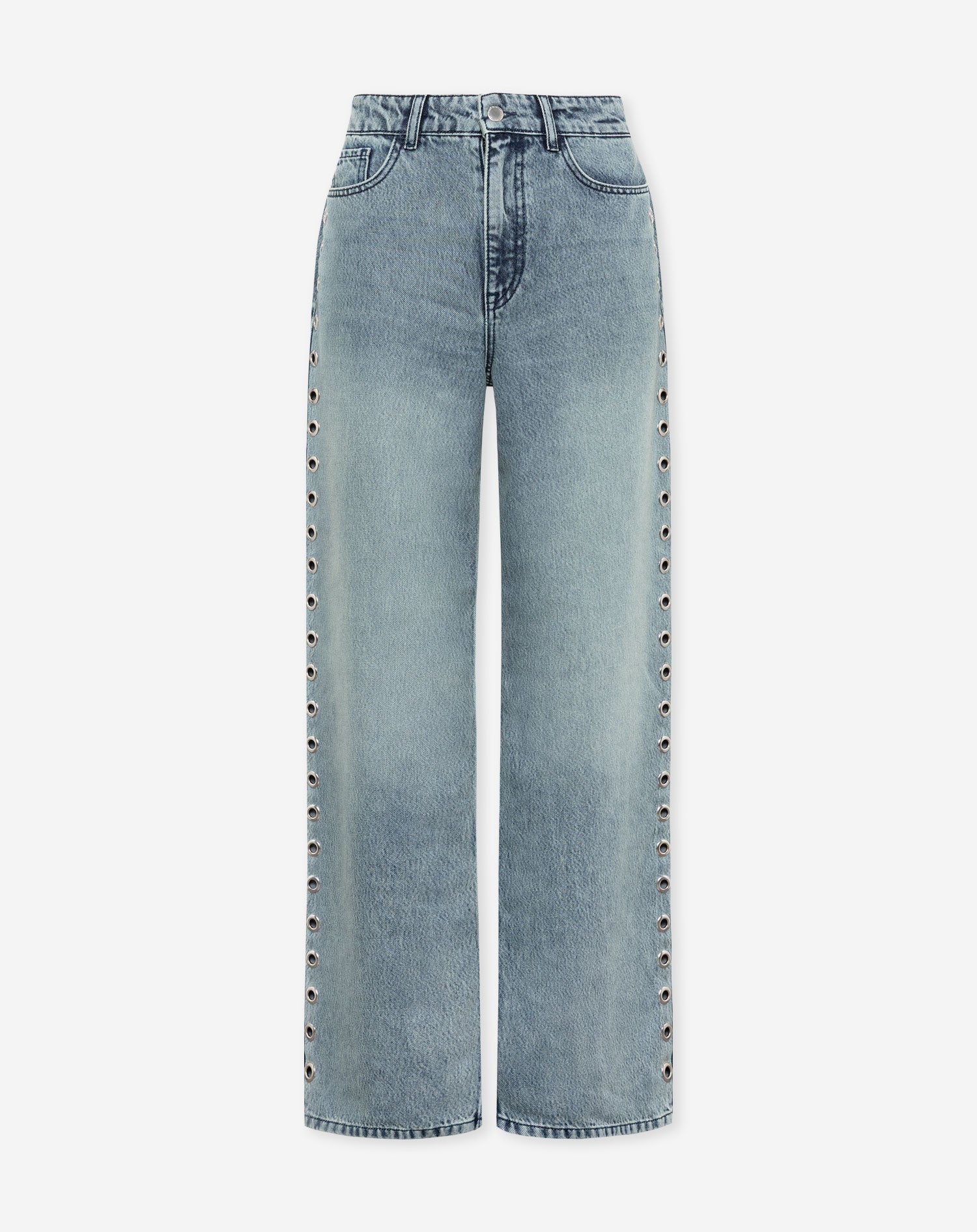 EYELET WIDE LEG JEANS DIRTY BLAUW