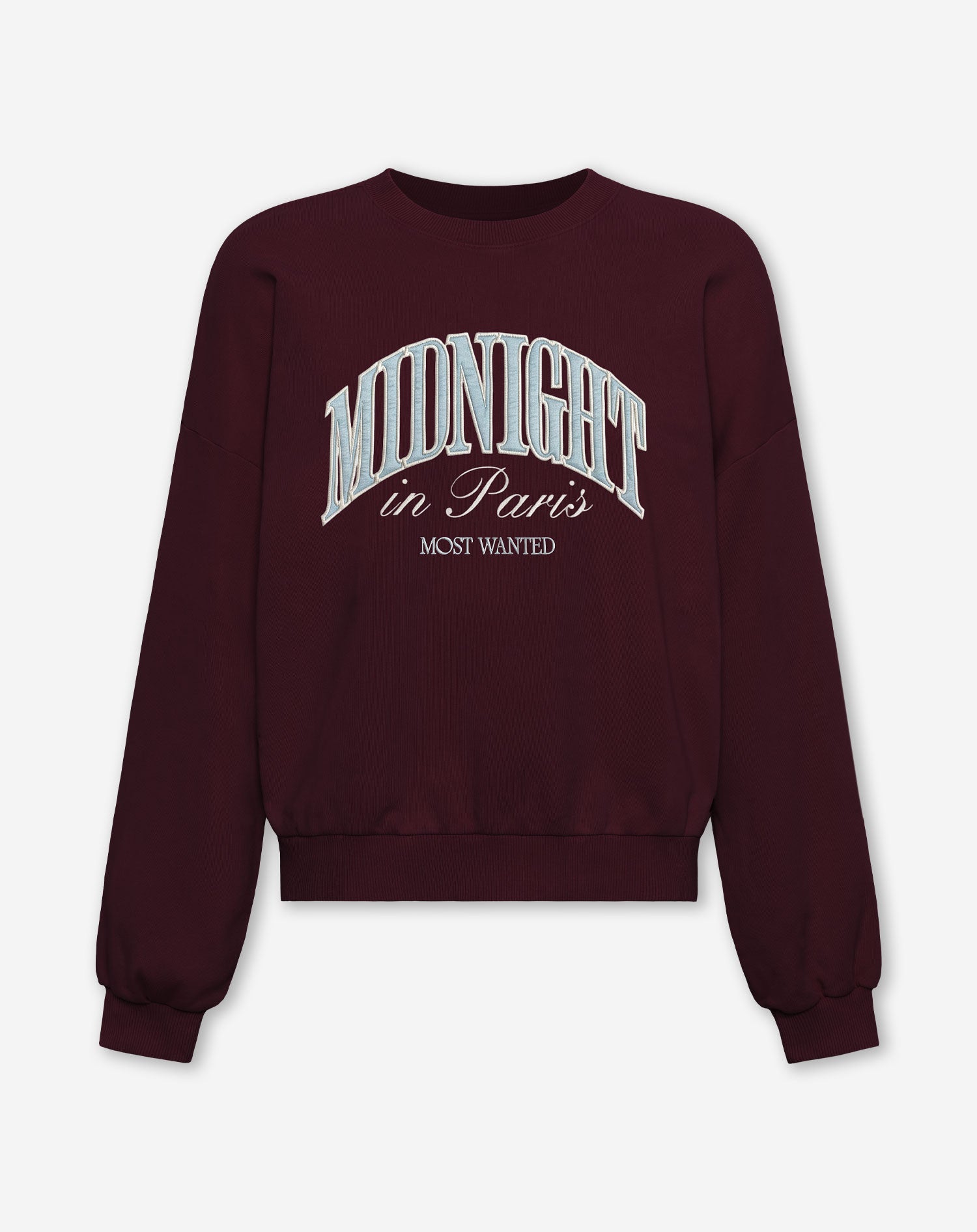 MIDNIGHT SATIN PATCH SWEATER DONKER BURGUNDY