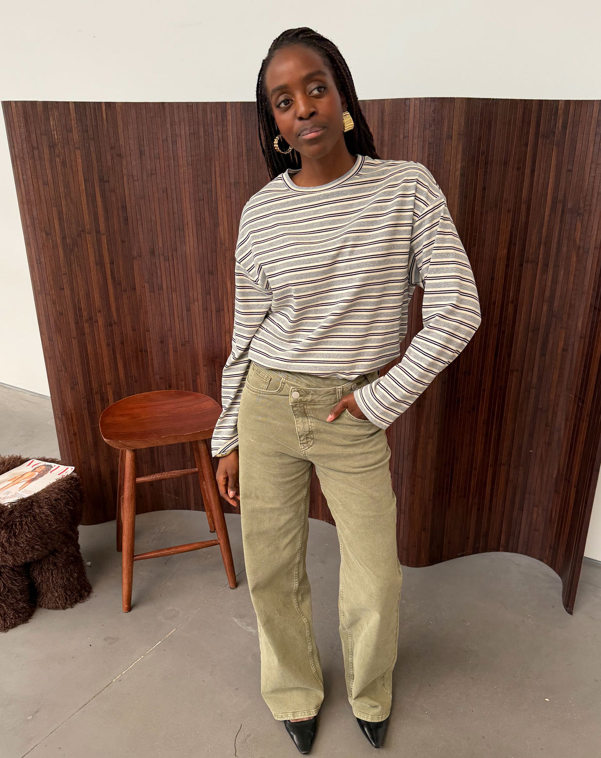 ELVY CROSSOVER WIDE LEG JEANS OLIJFGROEN