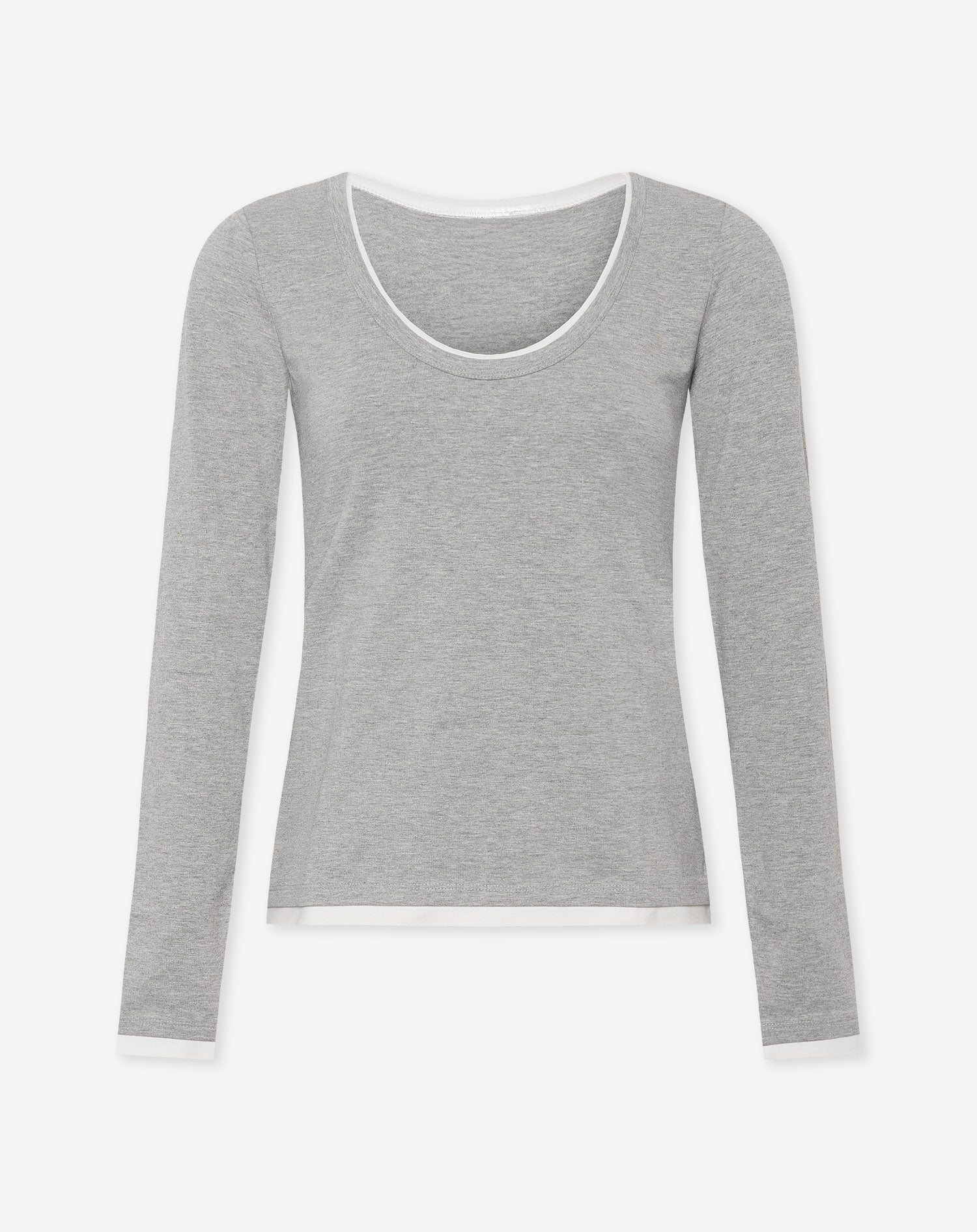 CONTRAST BINDING LONG SLEEVE TOP GREY MELANGE