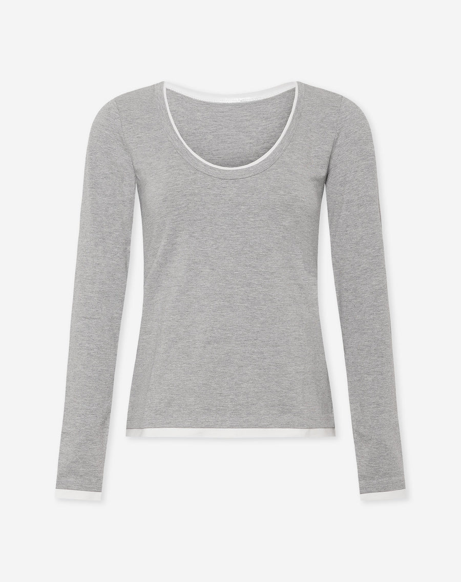CONTRAST BINDING LONG SLEEVE TOP GRIJS MELANGE