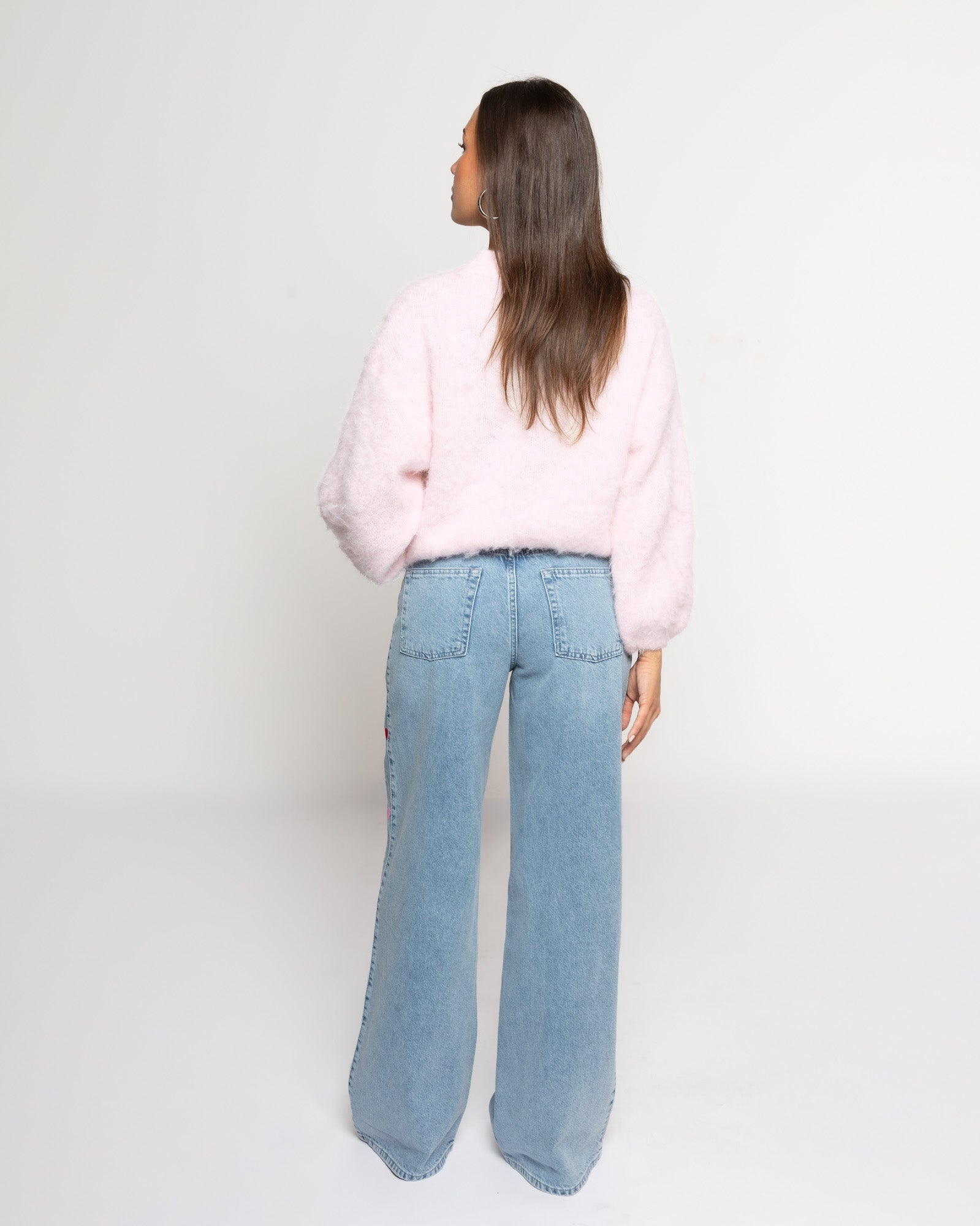 SIDE HEART WIDE LEG JEANS RED PINK