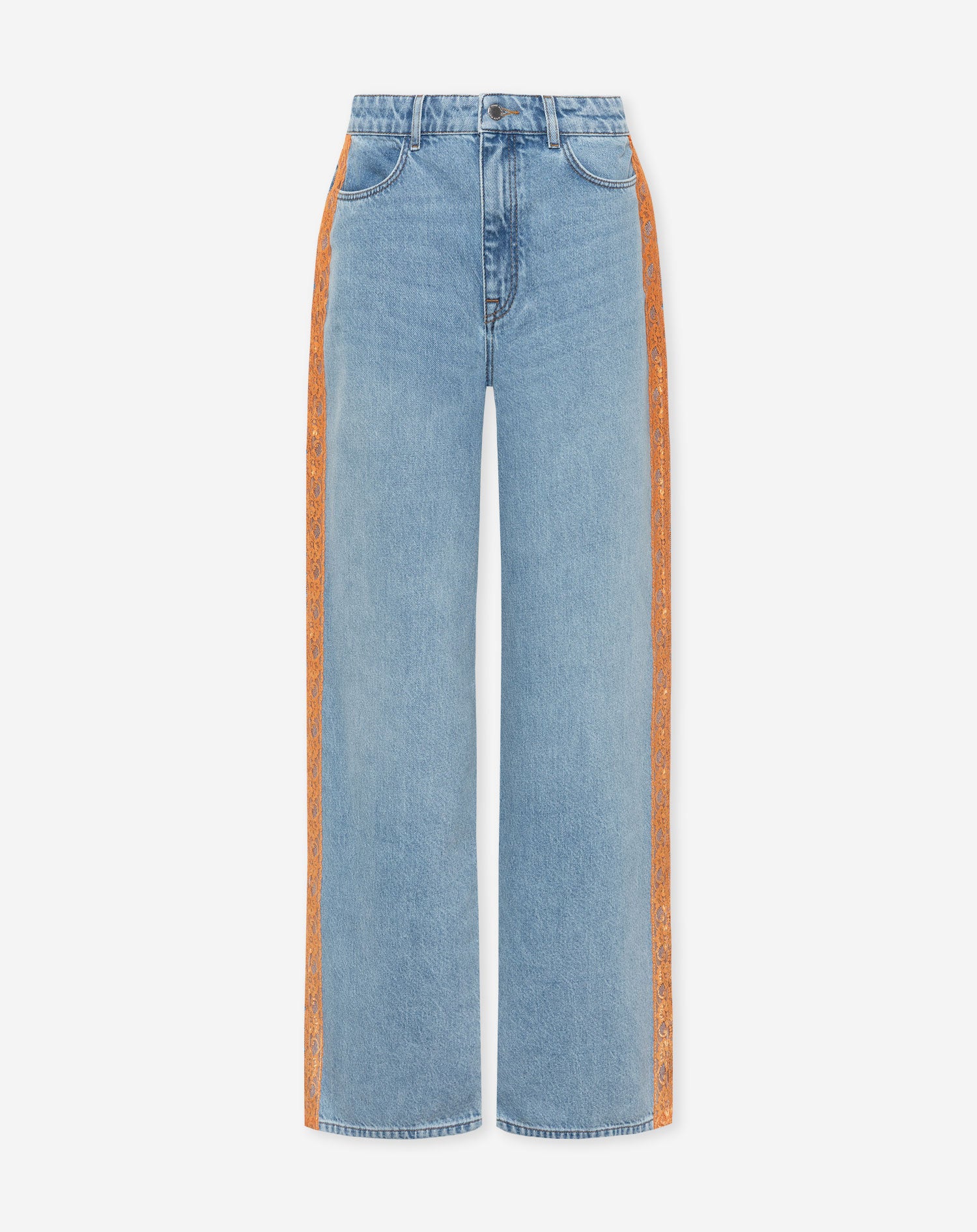 LACE TAPE WIDE LEG JEANS ORANGE