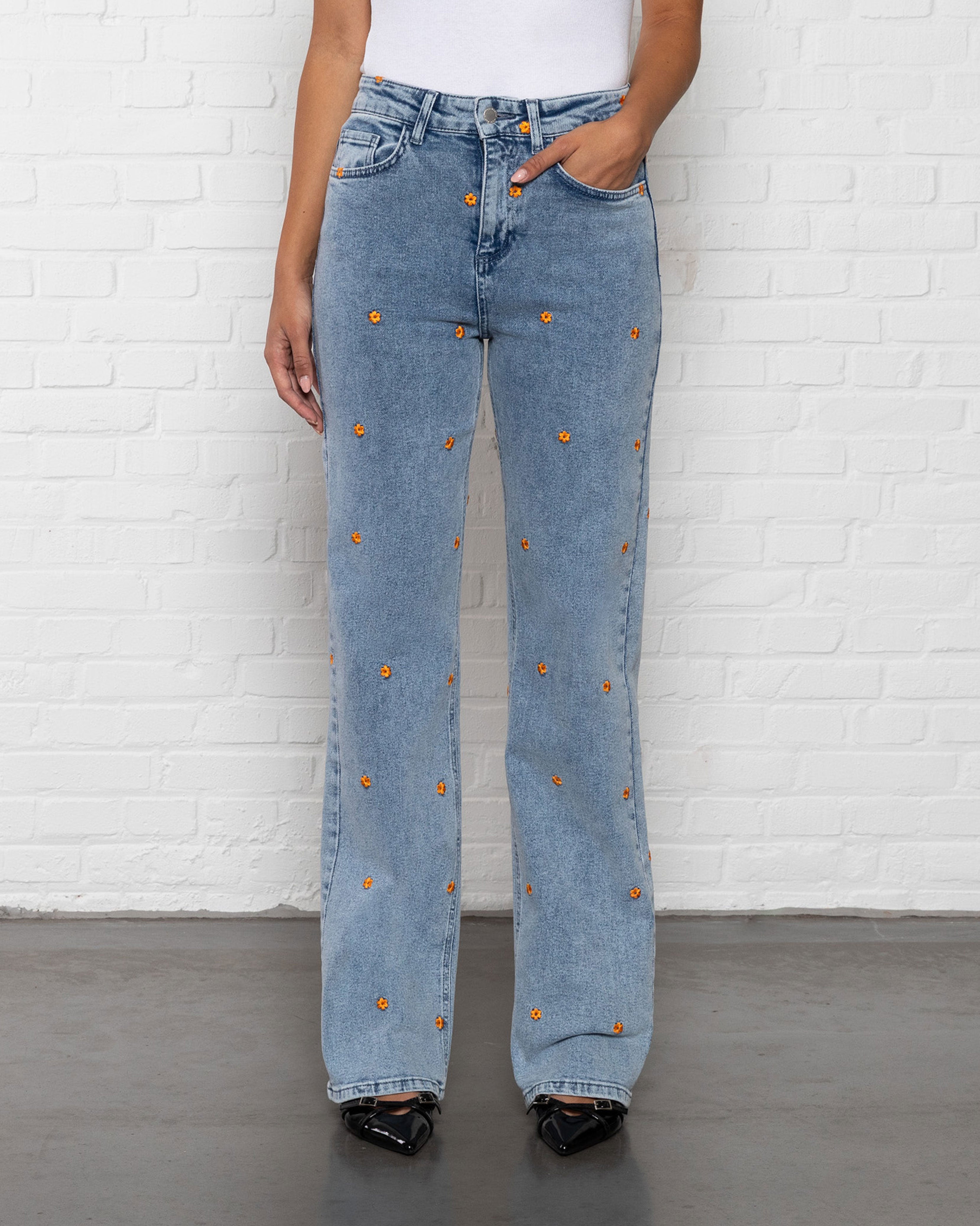 FLOWER BOOTCUT JEANS ORANJE