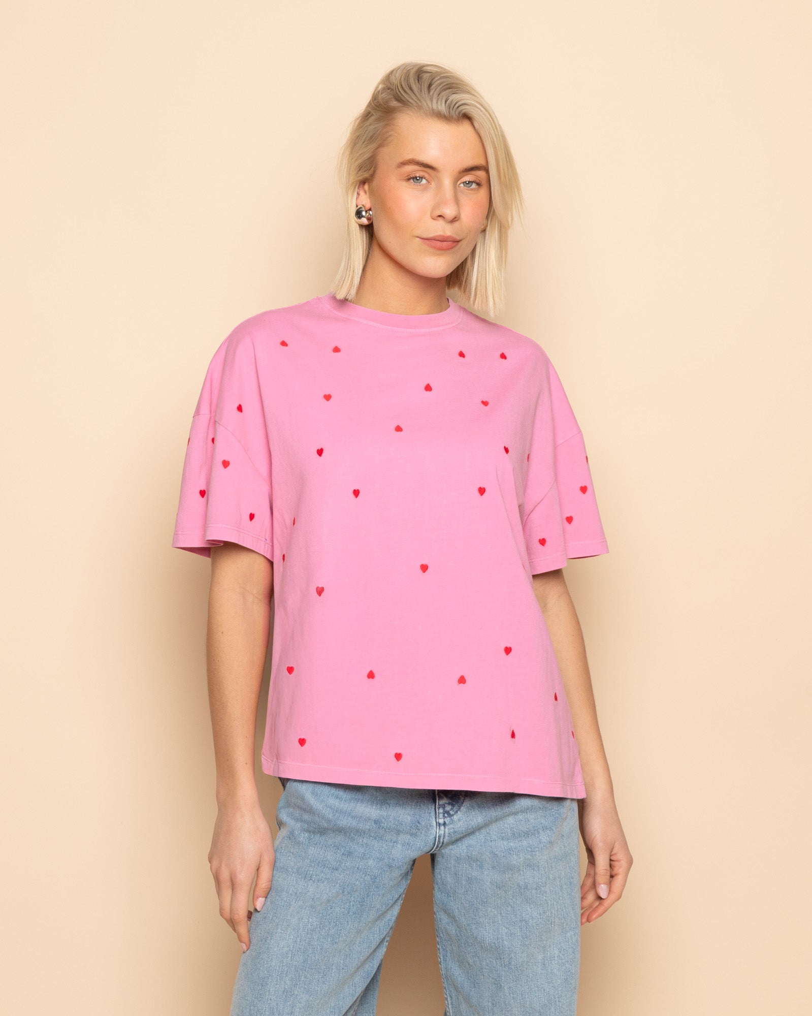 HEART EMBROIDERY OVERSIZED TEE ACID ROZE
