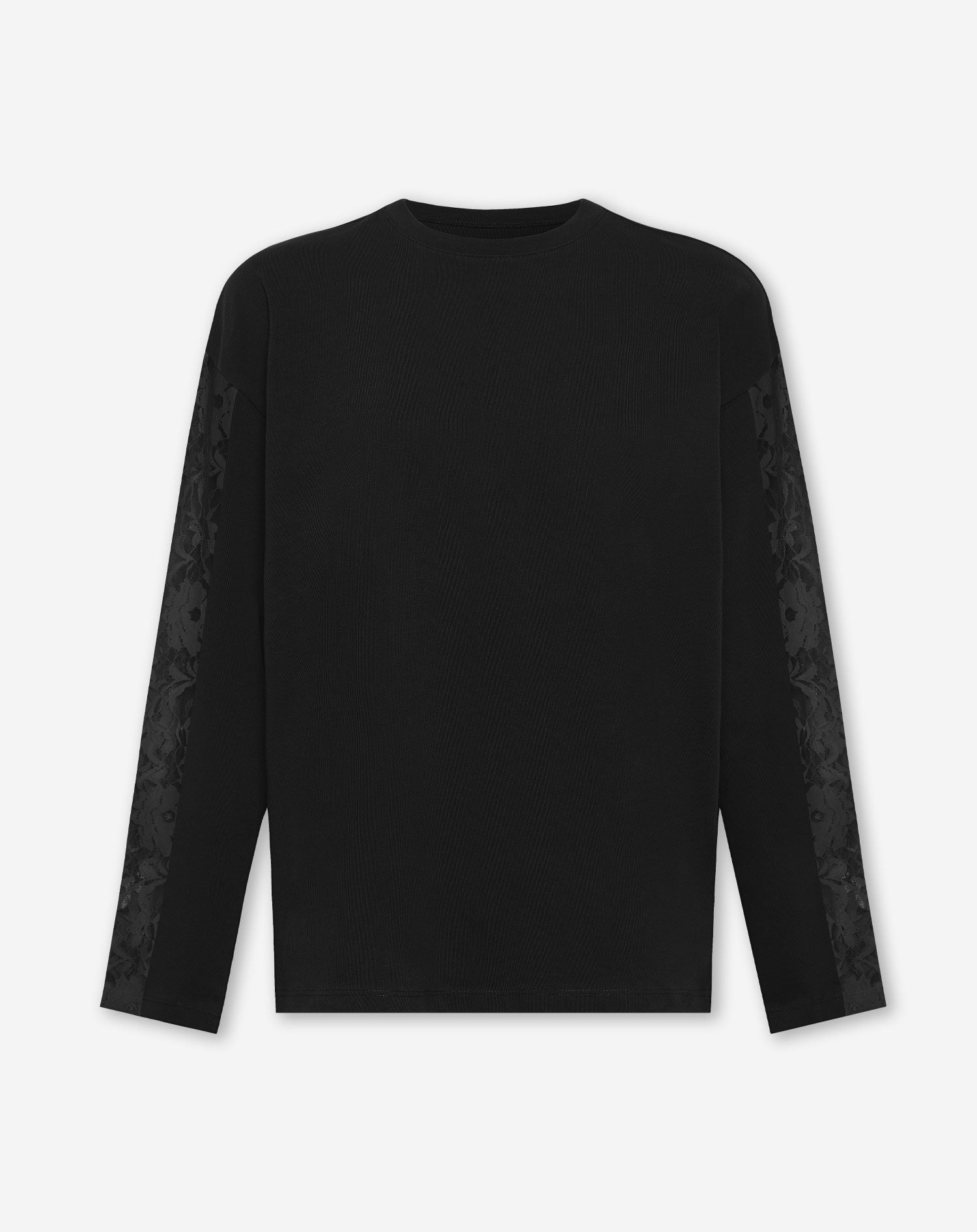 LACE INSERT LONG SLEEVE TEE ZWART