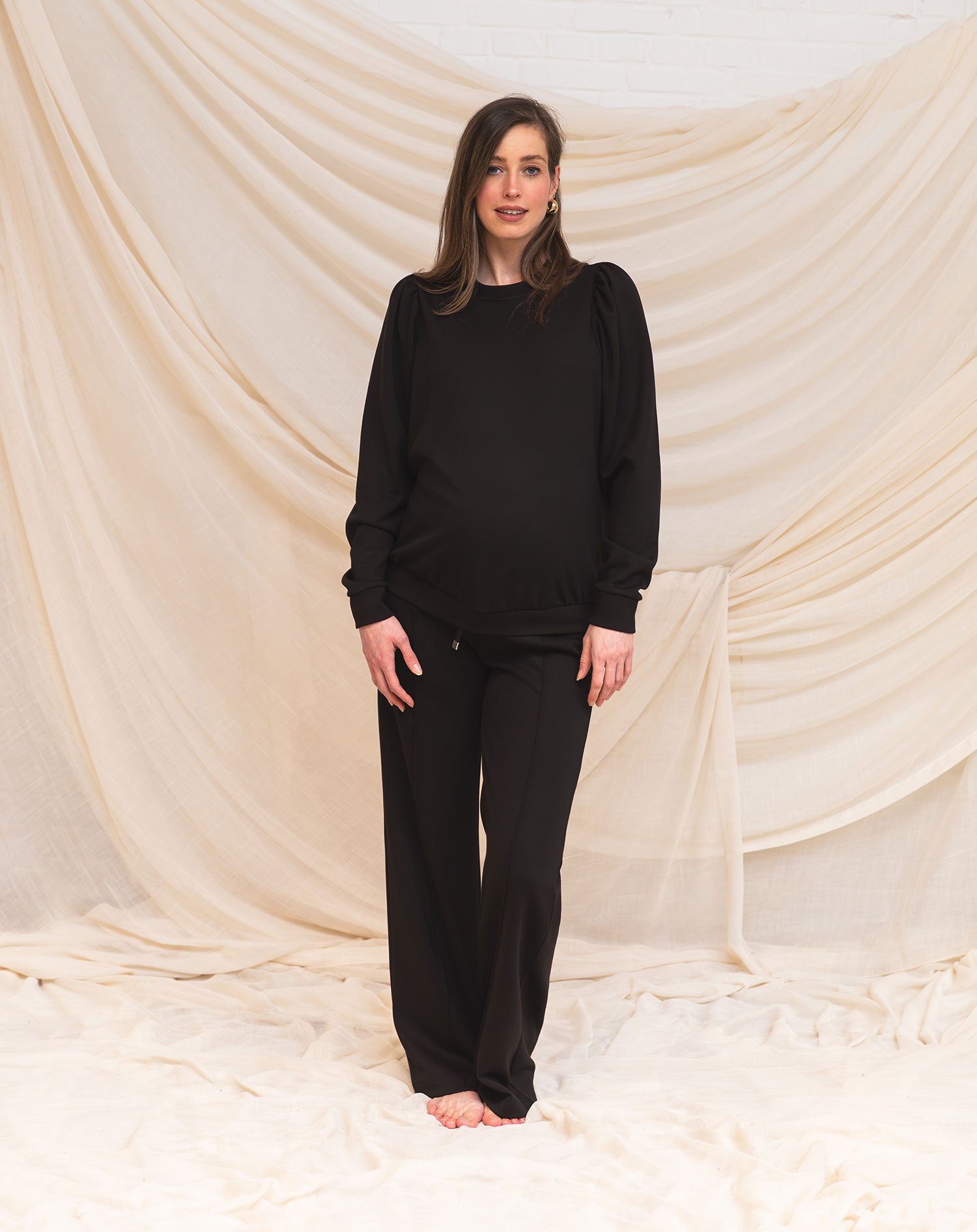 SCUBA PINTUCK PANTS MATERNITY PETITE ZWART