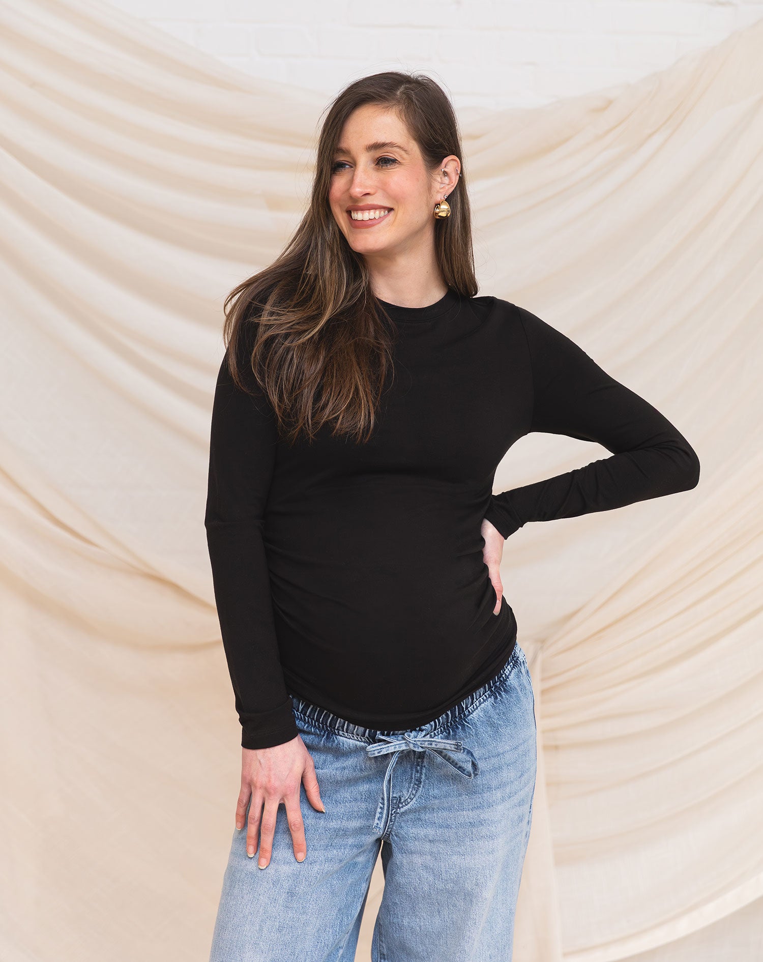 BASIC LONG SLEEVE FITTED TOP MATERNITY BLACK