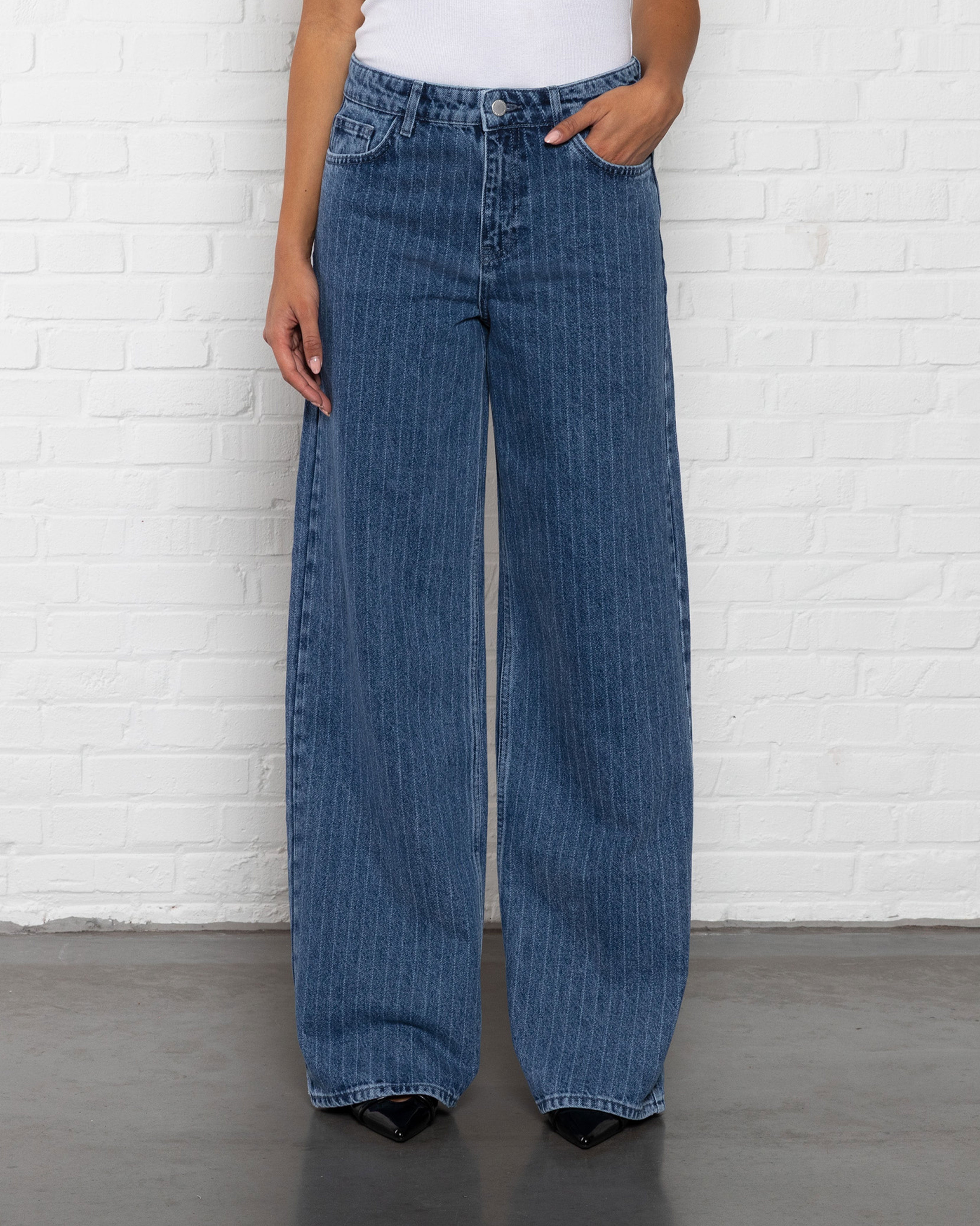 STRIPE WIDE LEG JEANS BLAUW