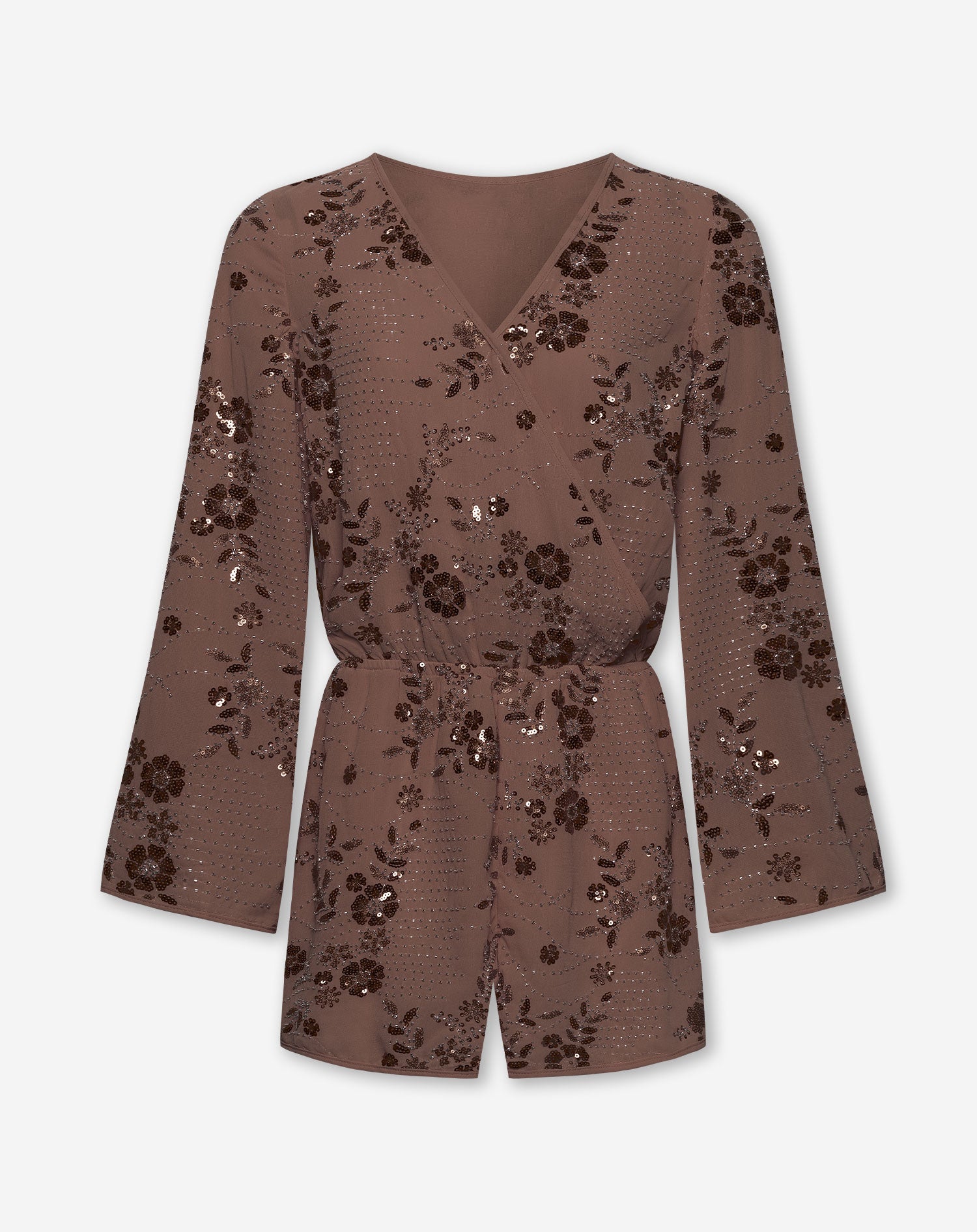 FEM FLOWER SEQUIN PLAYSUIT BROWN
