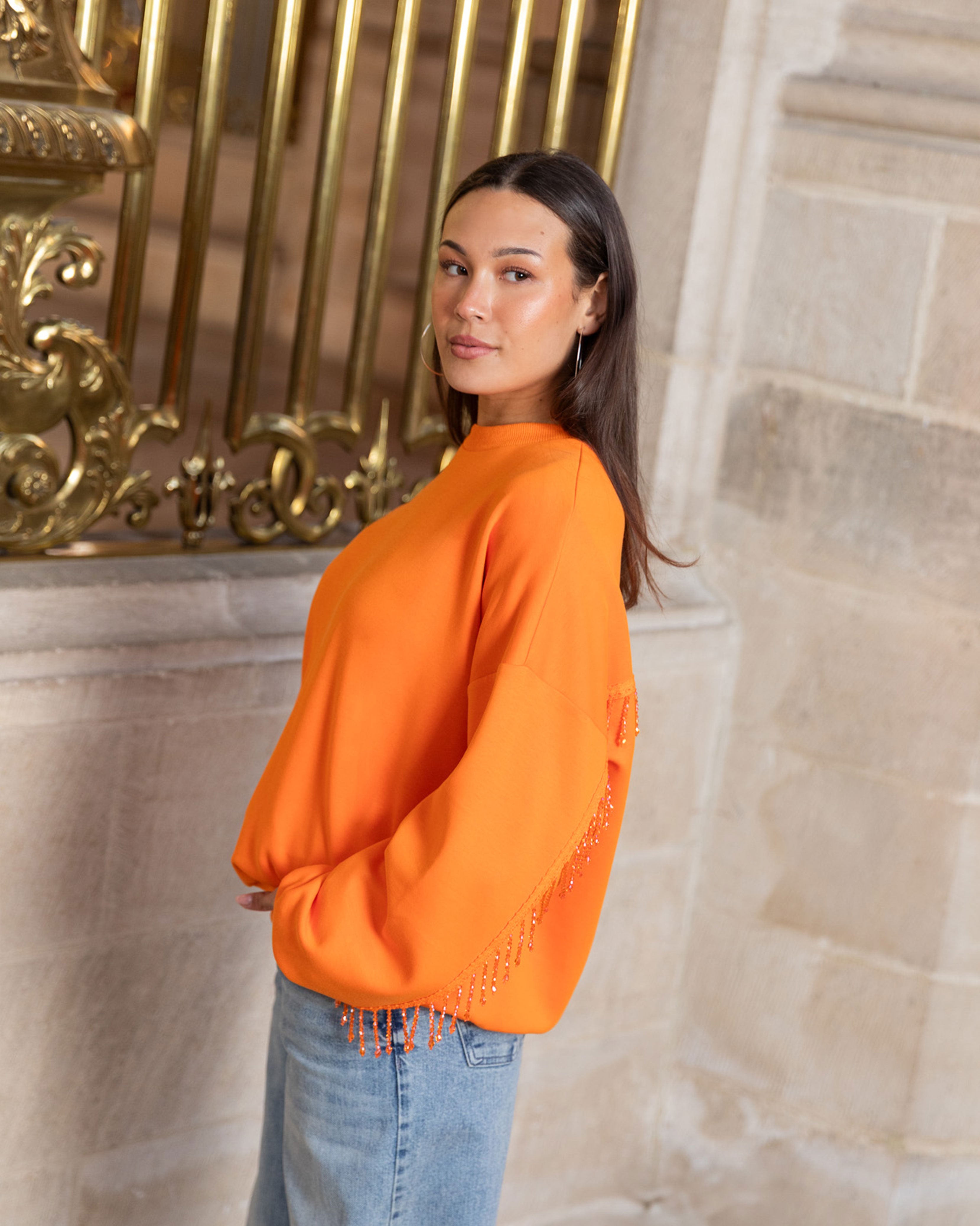 KES SCUBA OVERSIZED FRINGE SWEATER ORANGE