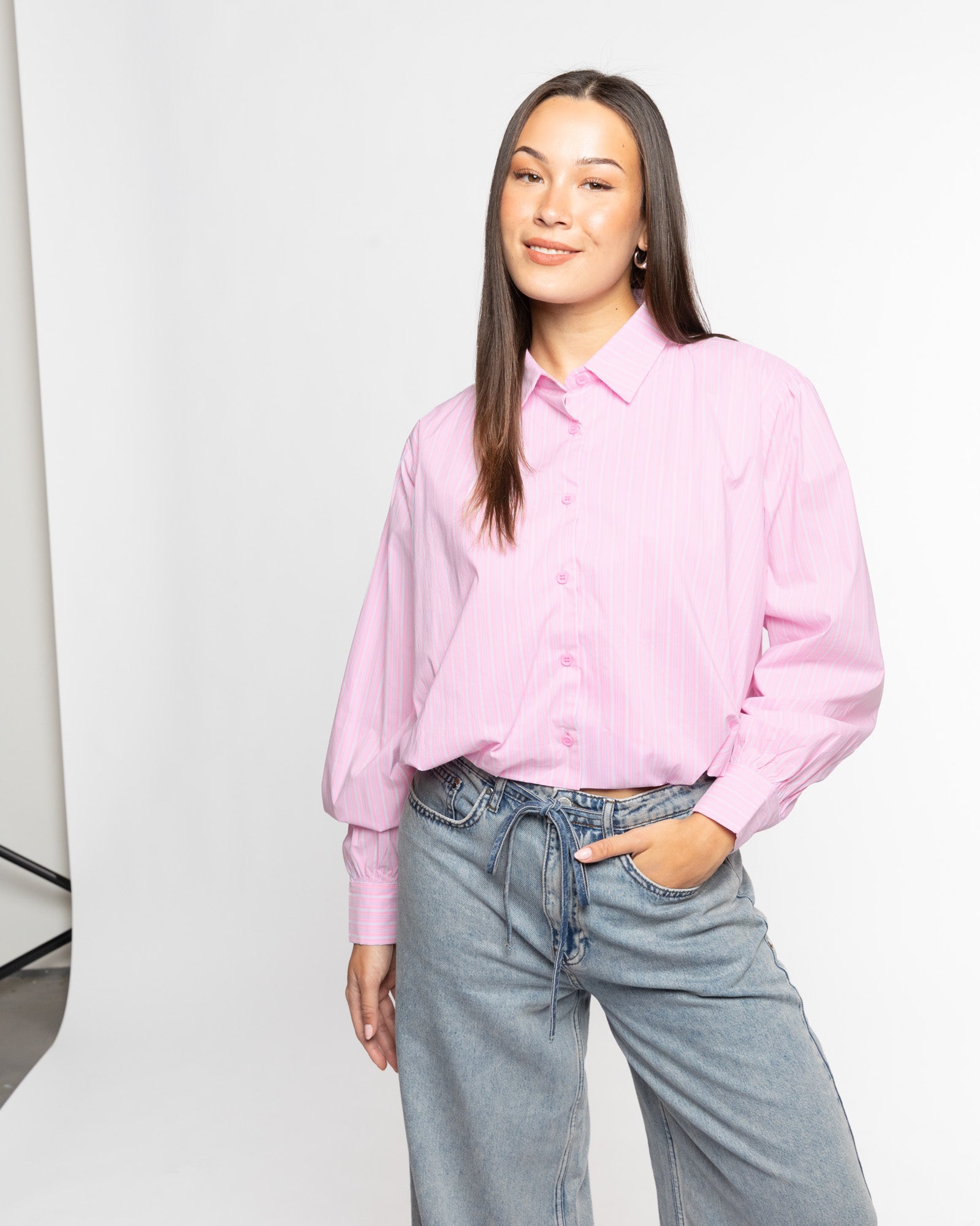 BUBBLE HEM BLOUSE ROZE STRIPE