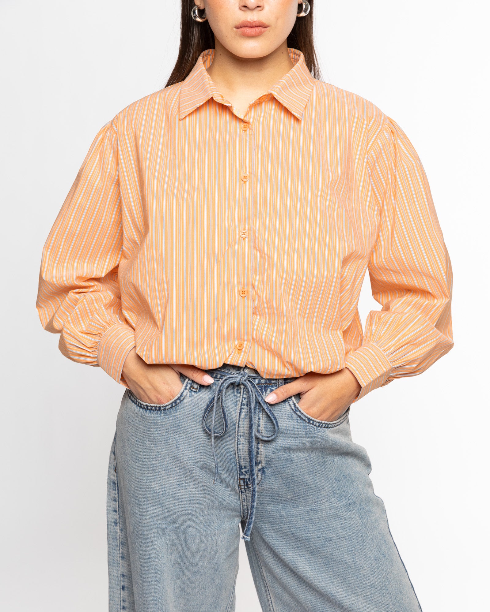BUBBLE HEM BLOUSE ORANGE STRIPE