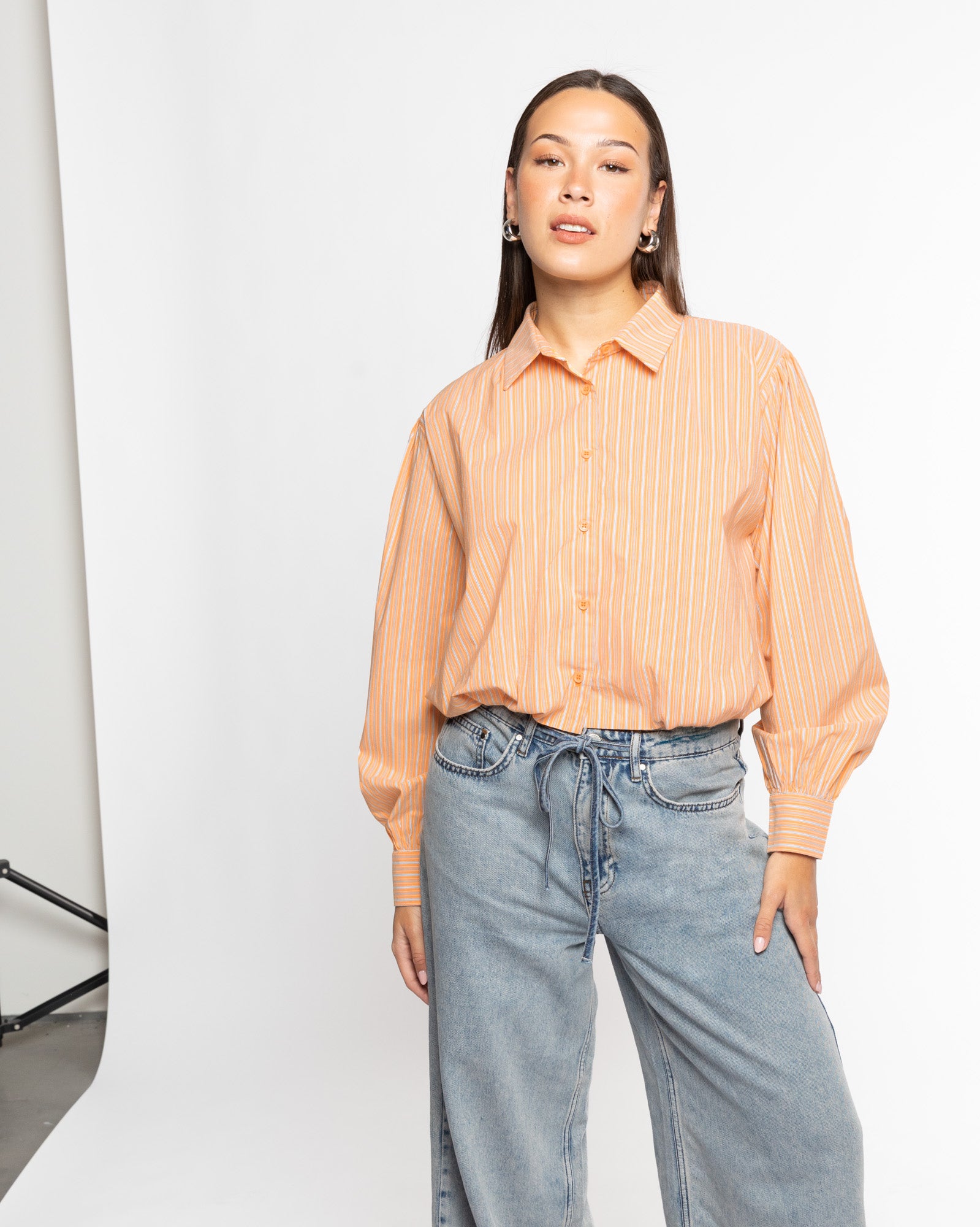 BUBBLE HEM BLOUSE ORANGE STRIPE