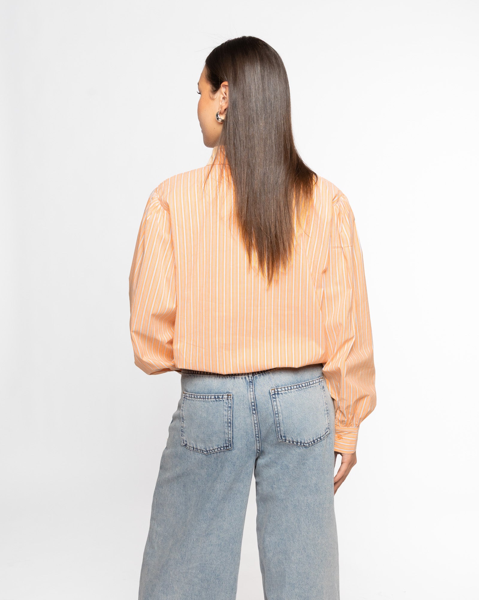 BUBBLE HEM BLOUSE ORANGE STRIPE