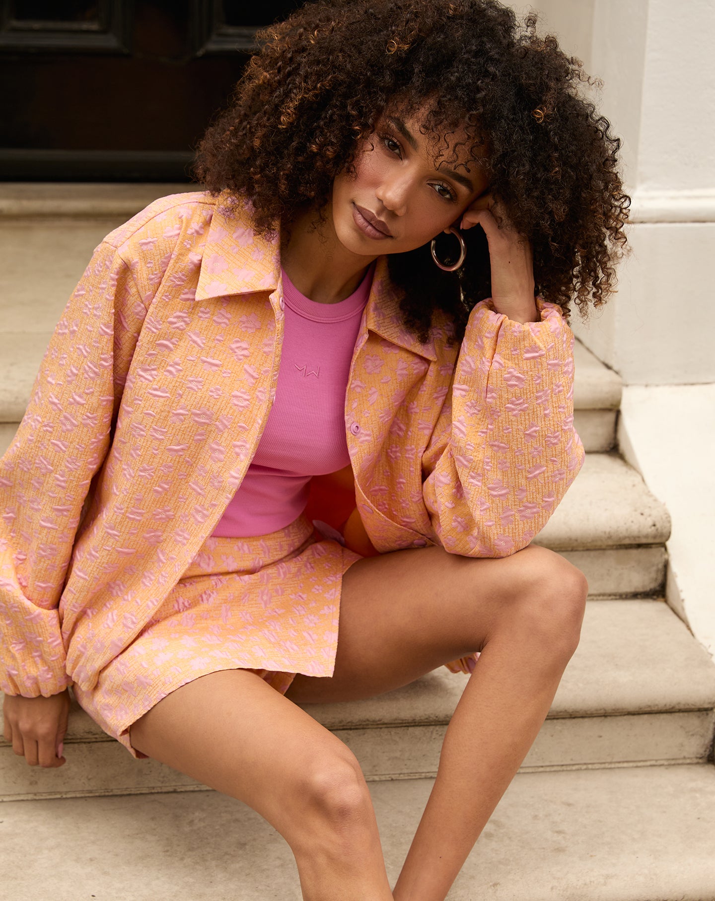 BRYCE FLOWER JACQUARD SKORT ORANGE /PINK