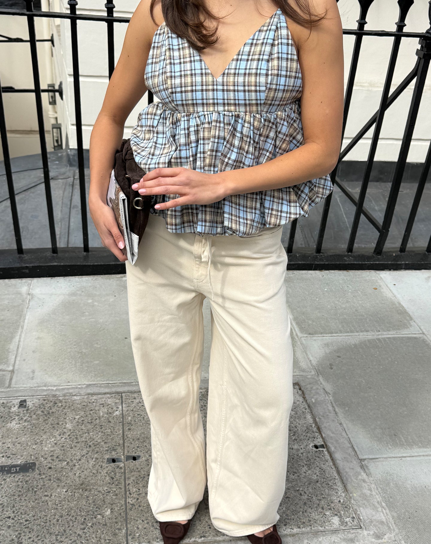 CYRA TOP BLAUW CHECK