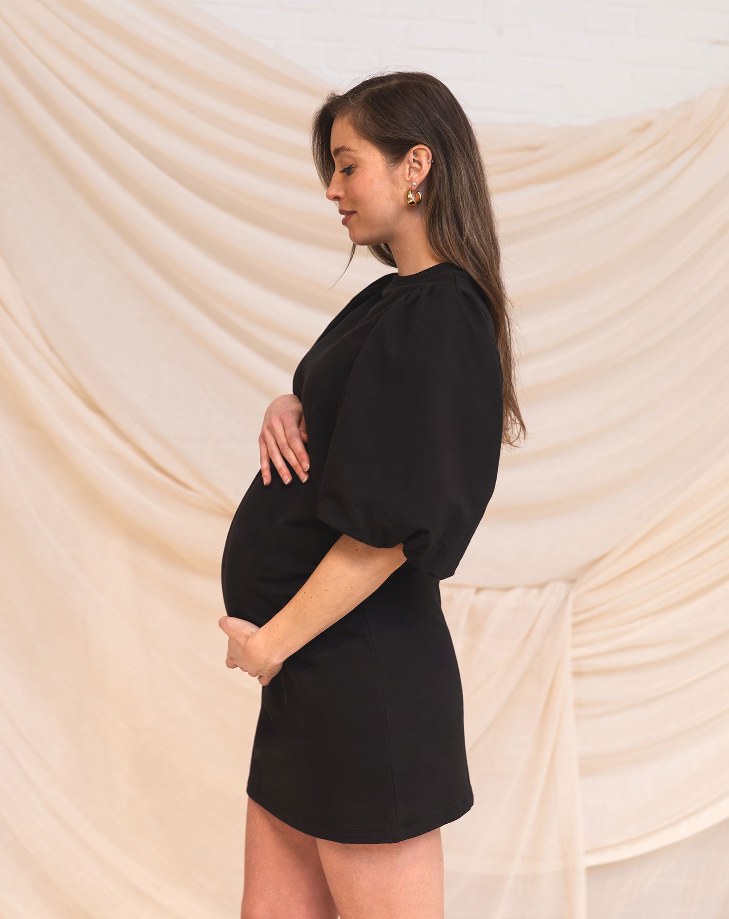 LOA PUFF SLEEVE SWEAT DRESS MATERNITY ZWART