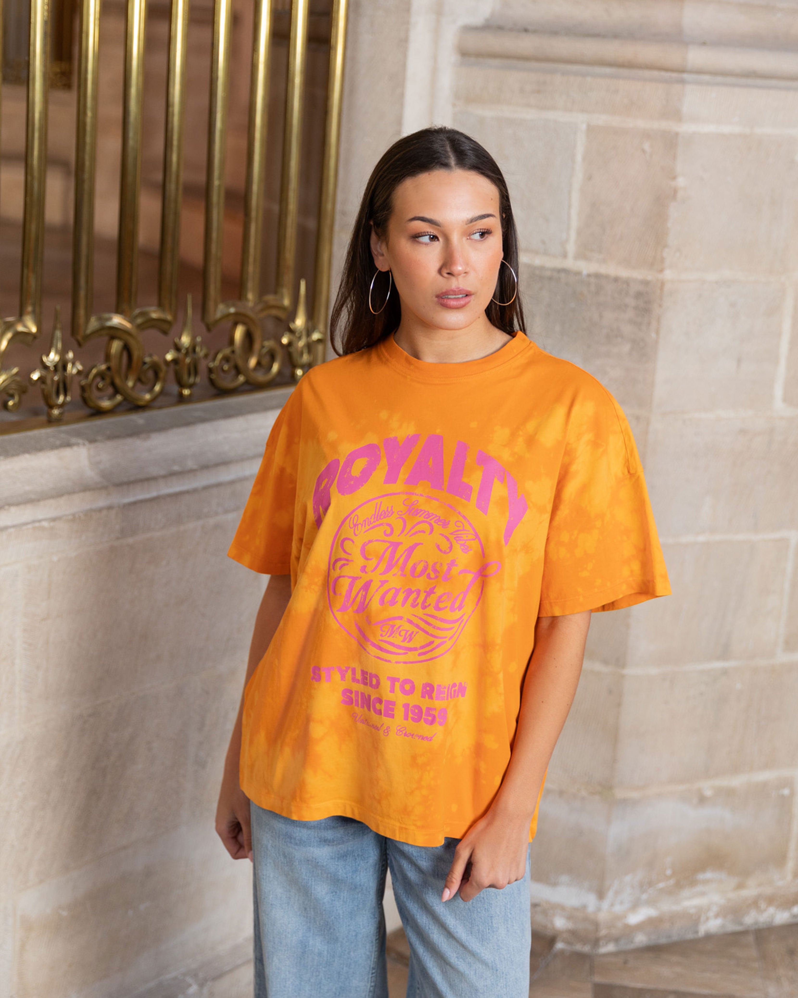 TIE DYE ROYALTY OVERSIZED TEE ORANGE