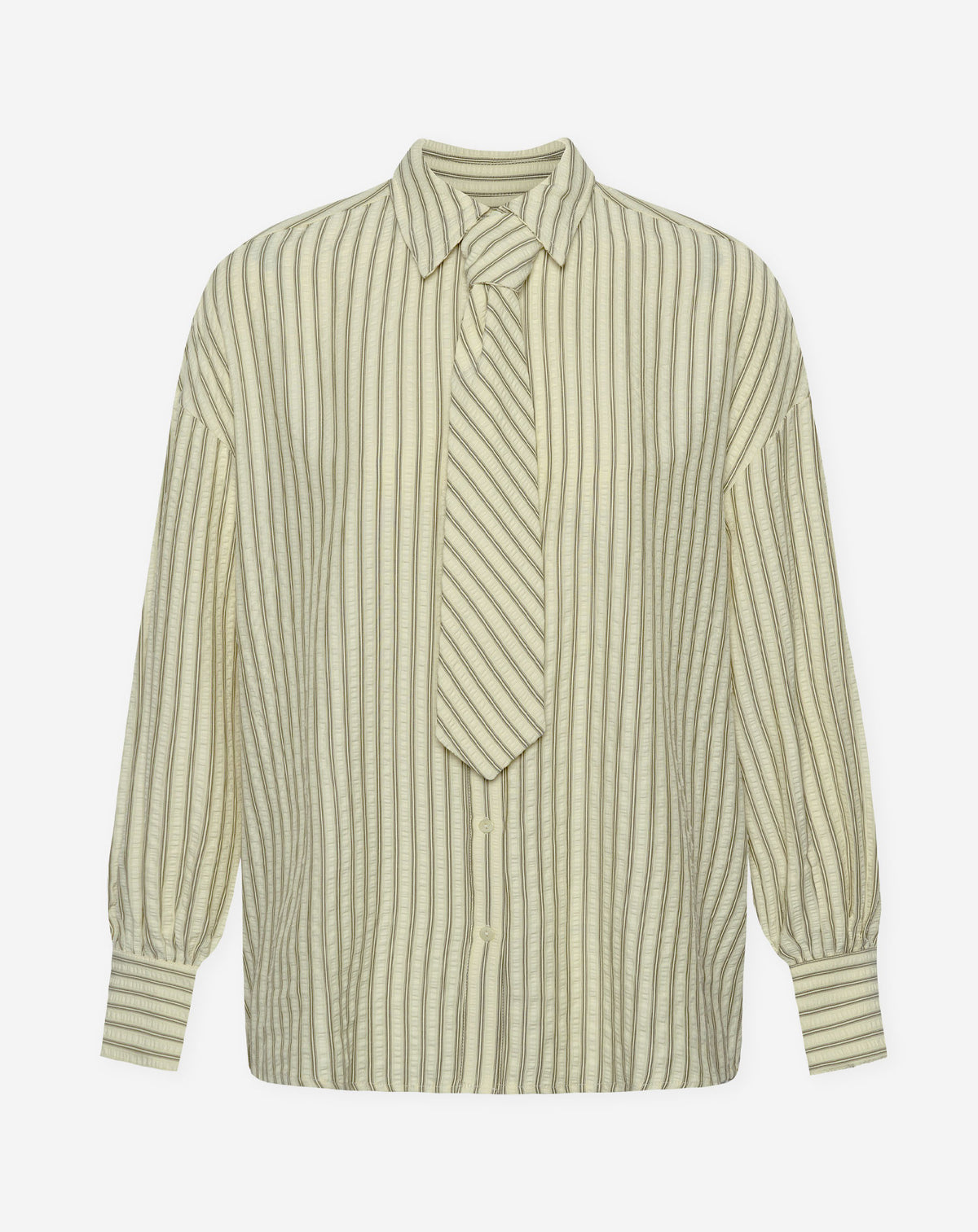 NELA OVERSIZED TIE BLOUSE OLIVE GREEN STRIPE