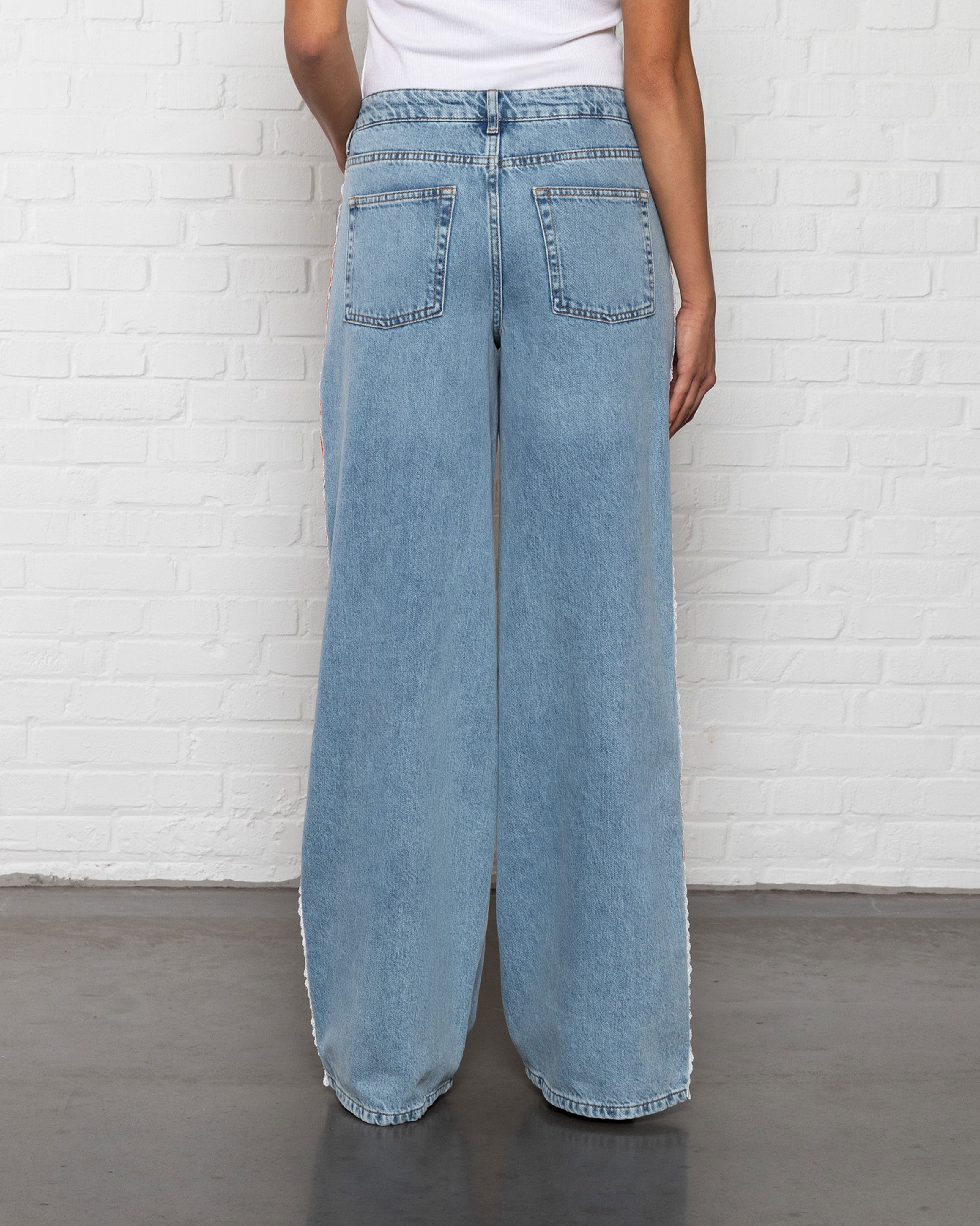 CROCHET TAPE WIDE LEG JEANS ORANGE