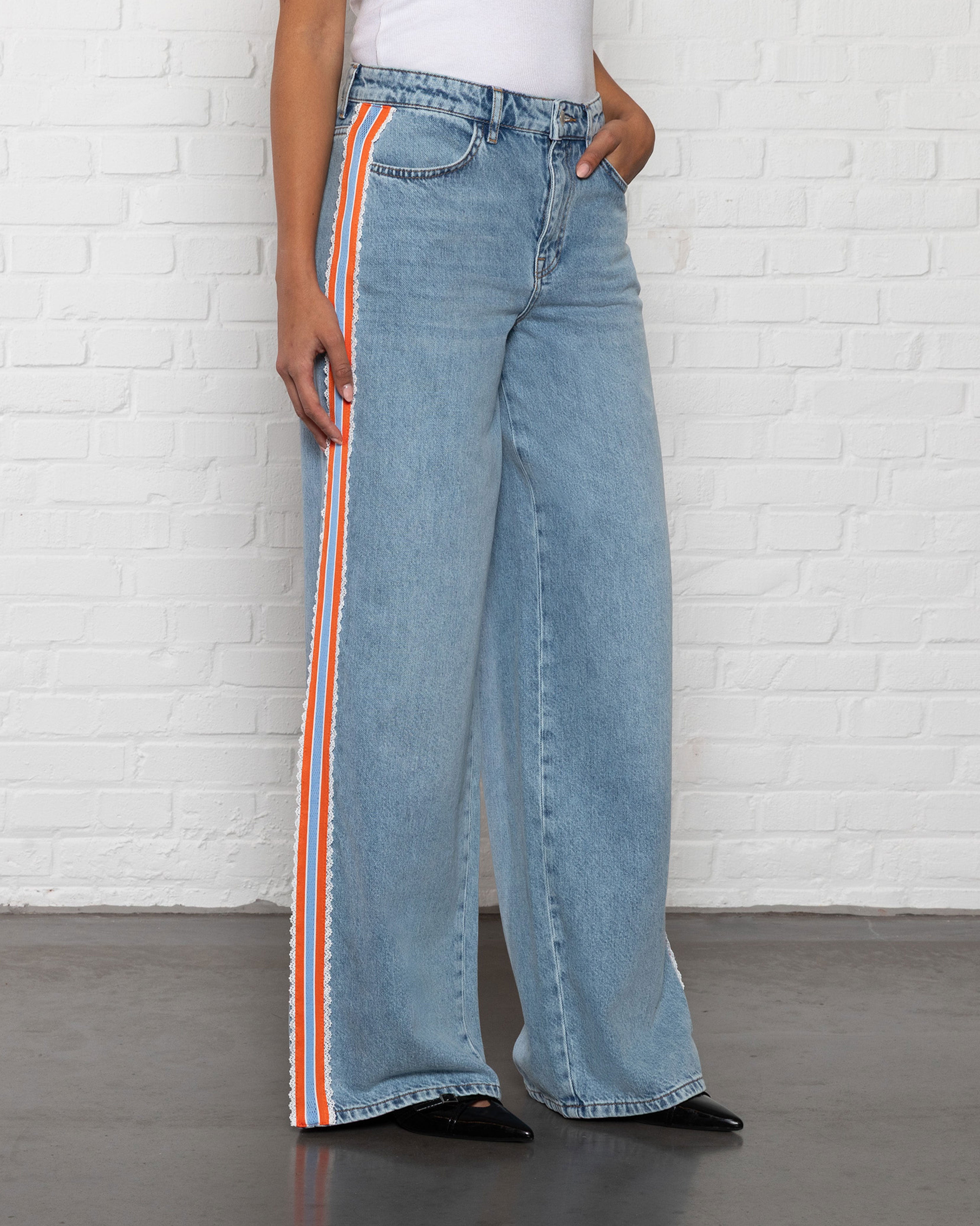 CROCHET TAPE WIDE LEG JEANS ORANJE