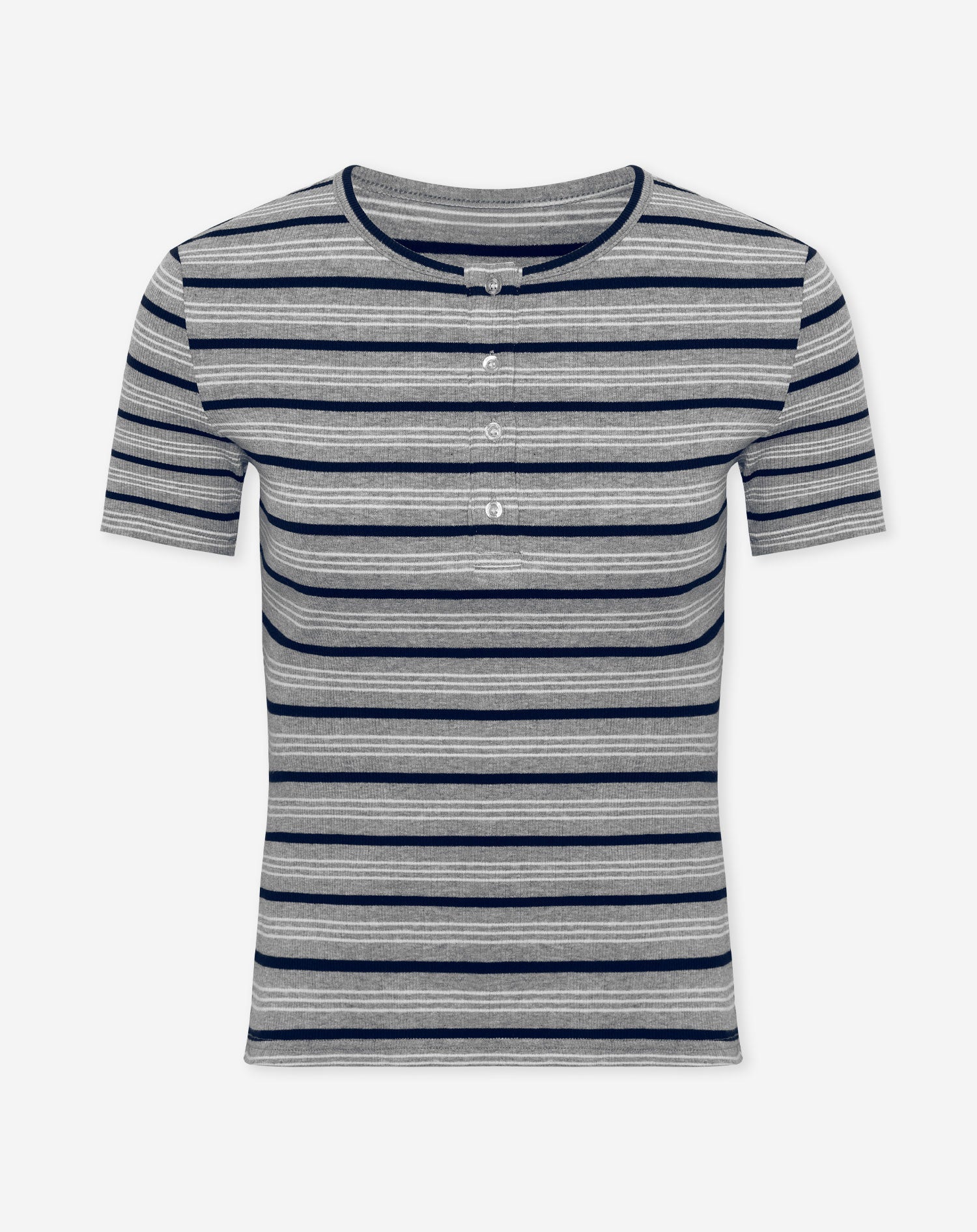 RIBBED HENLEY TOP STRIPE GRIJS MARINEBLAUW