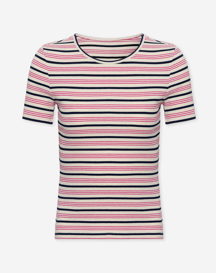 RIBBED FITTED TOP STRIPE CREAM FUCHSIA