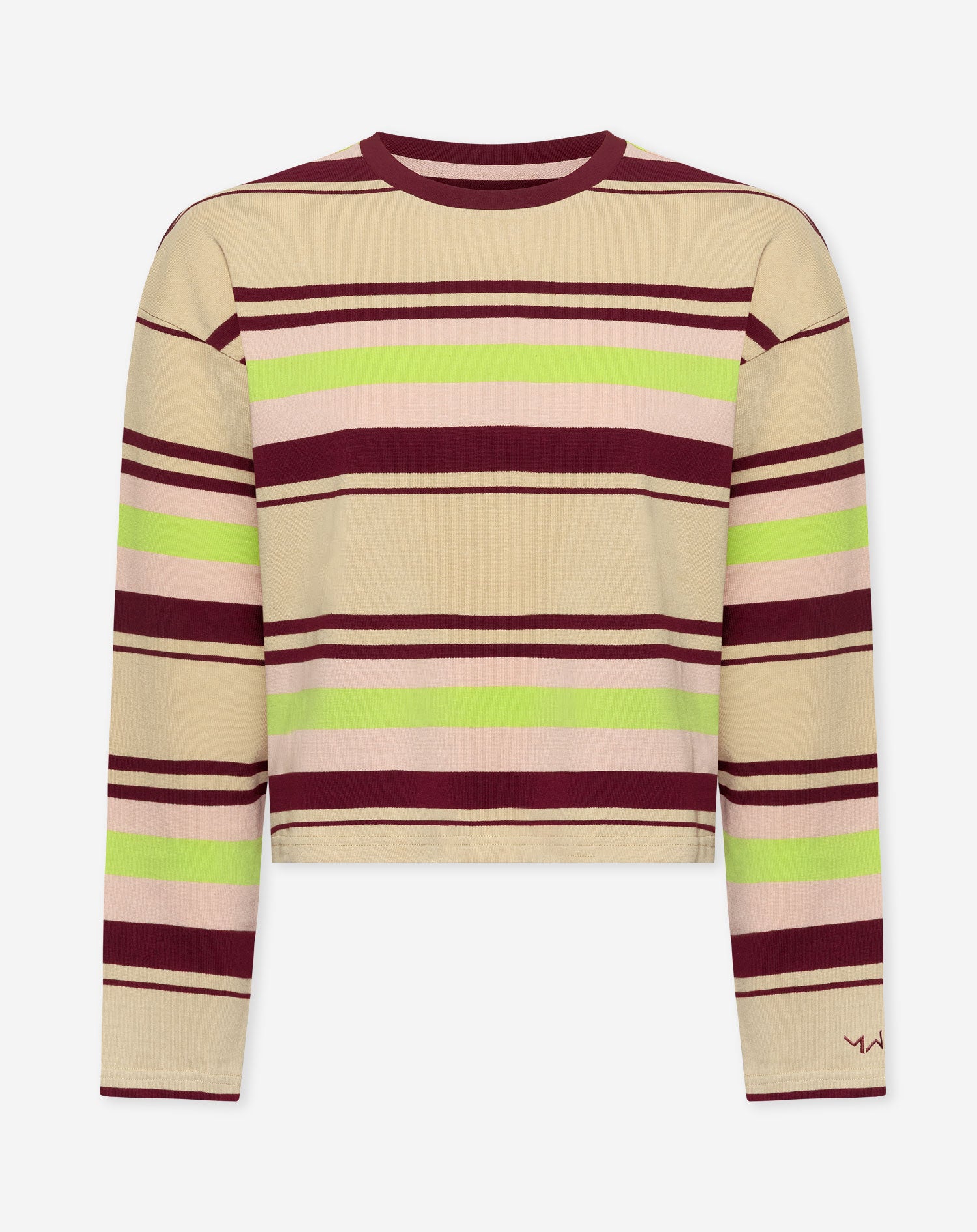 LAINA STRIPED LONG SLEEVE CROPPED TEE BURGUNDY