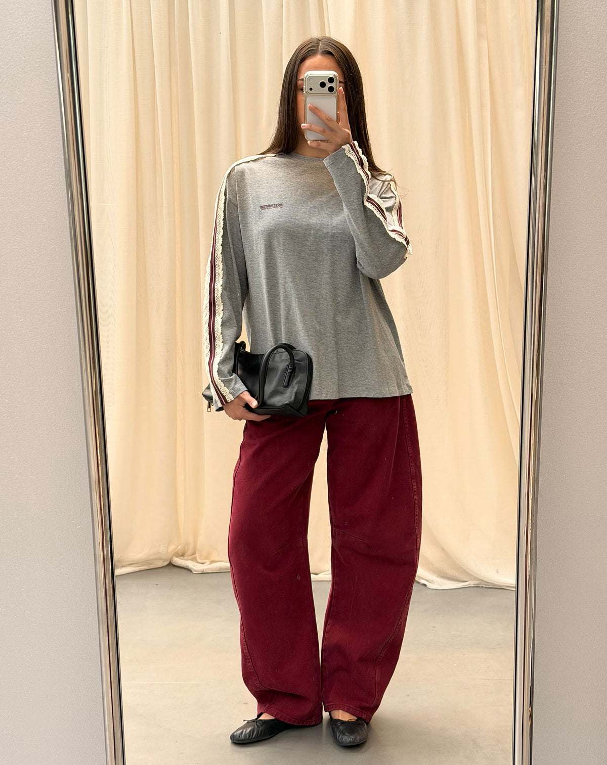LONG SLEEVE OVERSIZED TAPE TEE GREY MELANGE