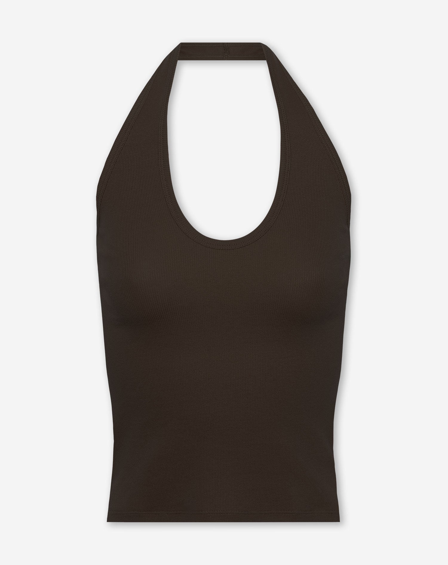 HALTER RIB TOP DONKERBRUIN