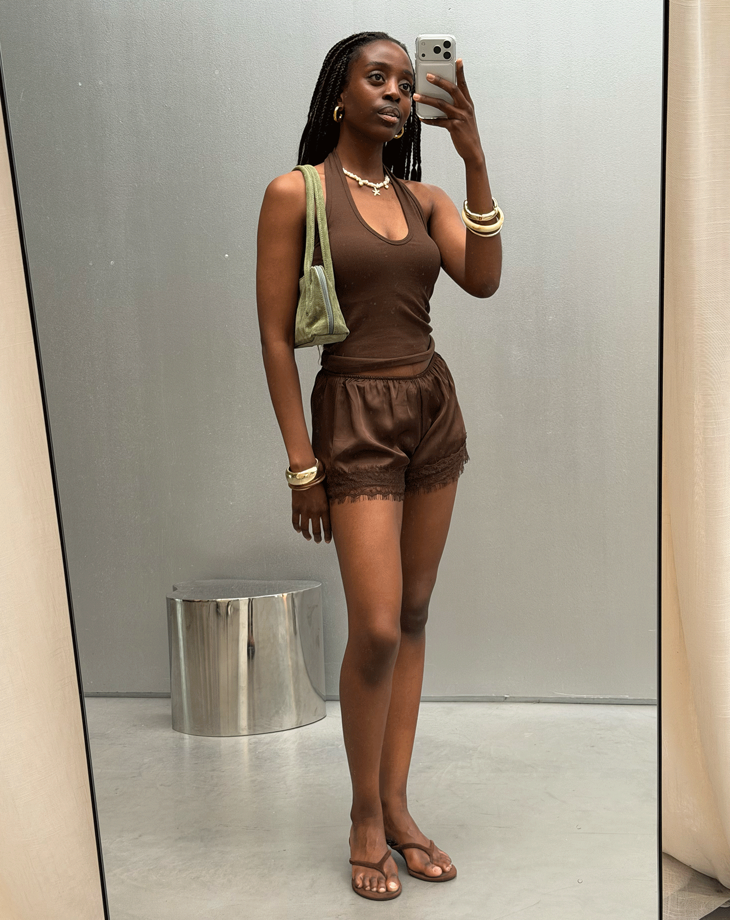 HALTER RIB TOP DONKERBRUIN
