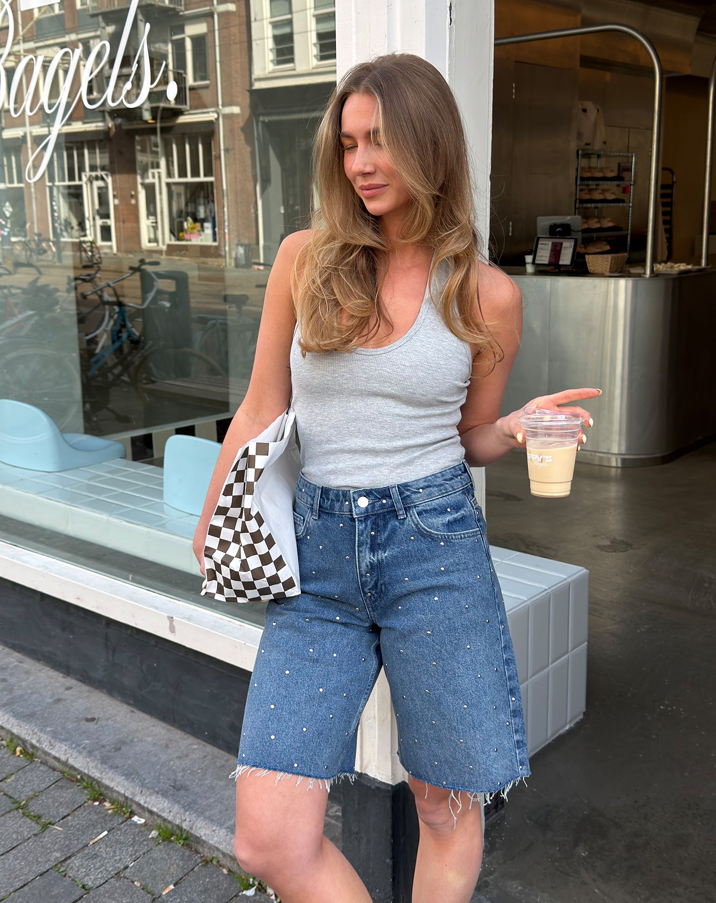 HALTER RIB TOP GRIJS MELANGE