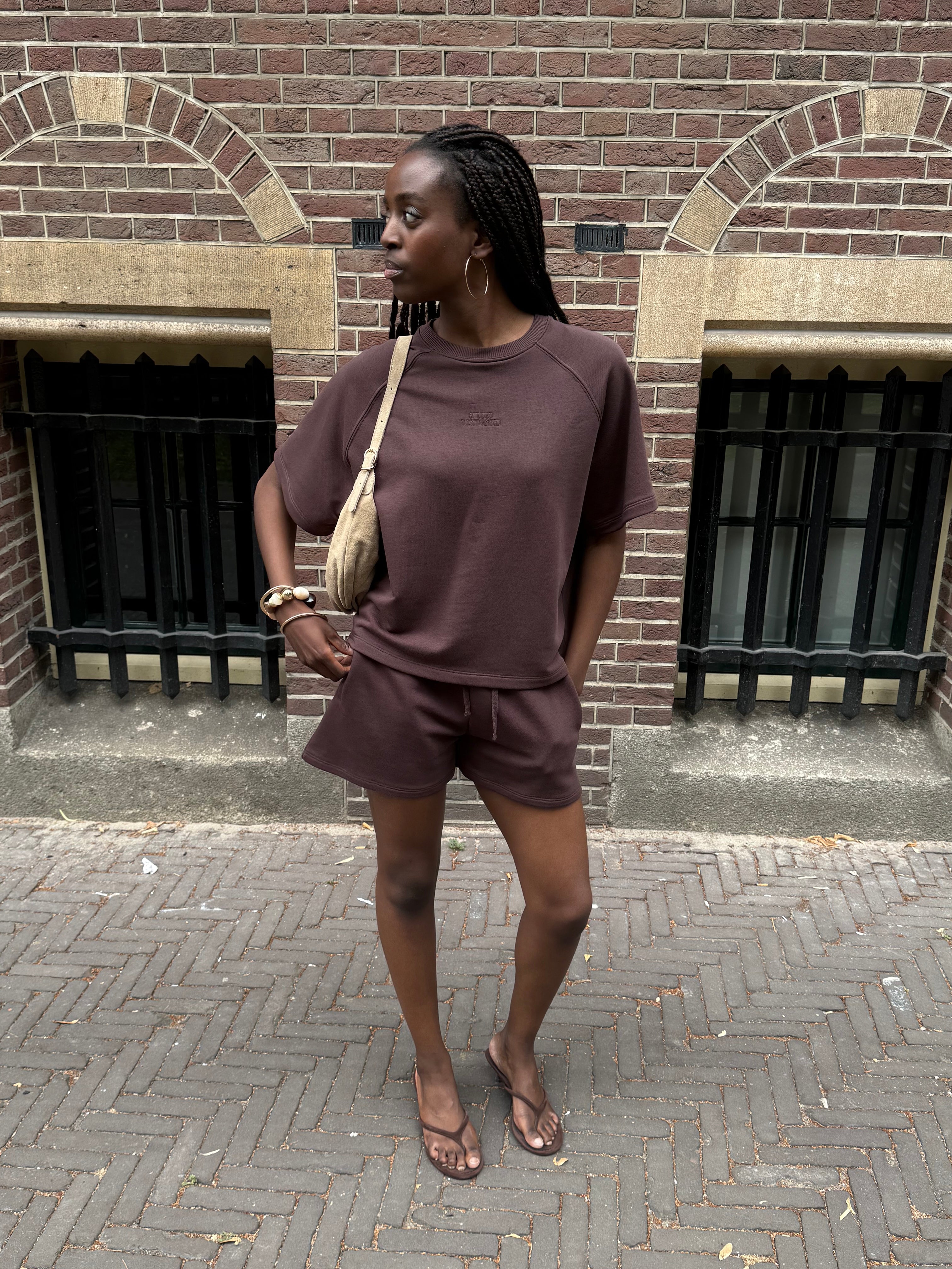 MACE RAGLAN SHORT SLEEVE SWEAT TOP ACID BROWN