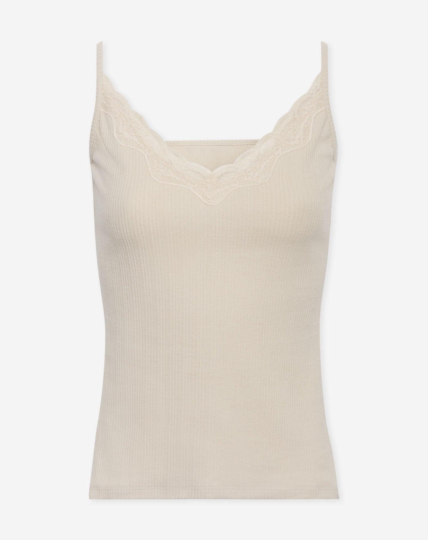 RIB LACE TAPE SINGLET BEIGE