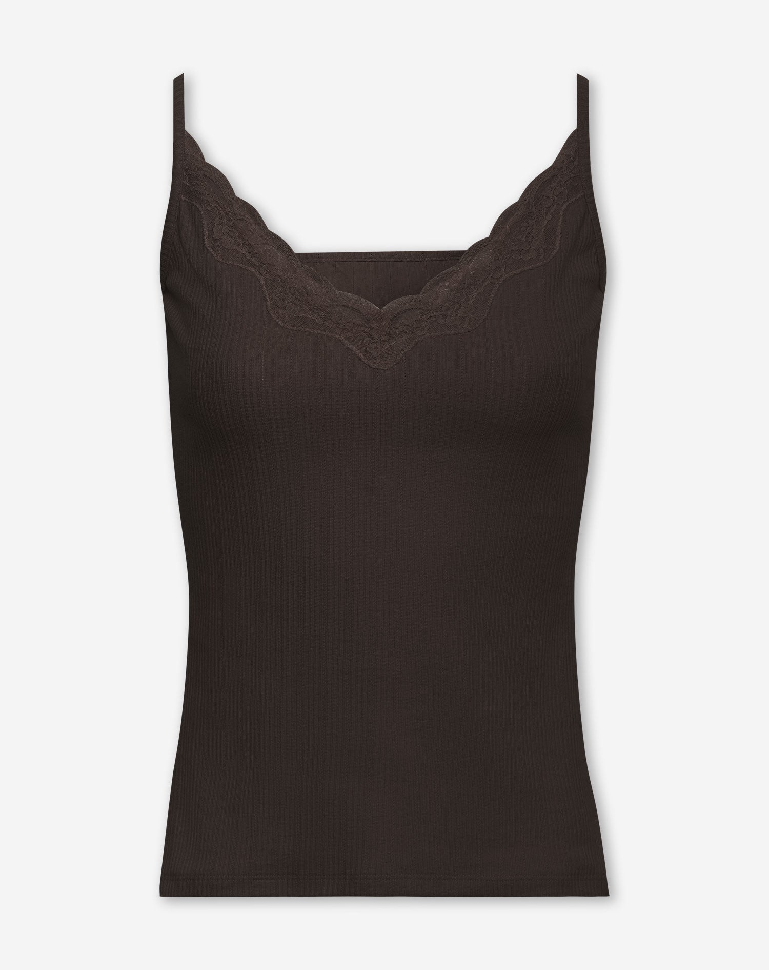 RIB LACE TAPE SINGLET DONKERBRUIN