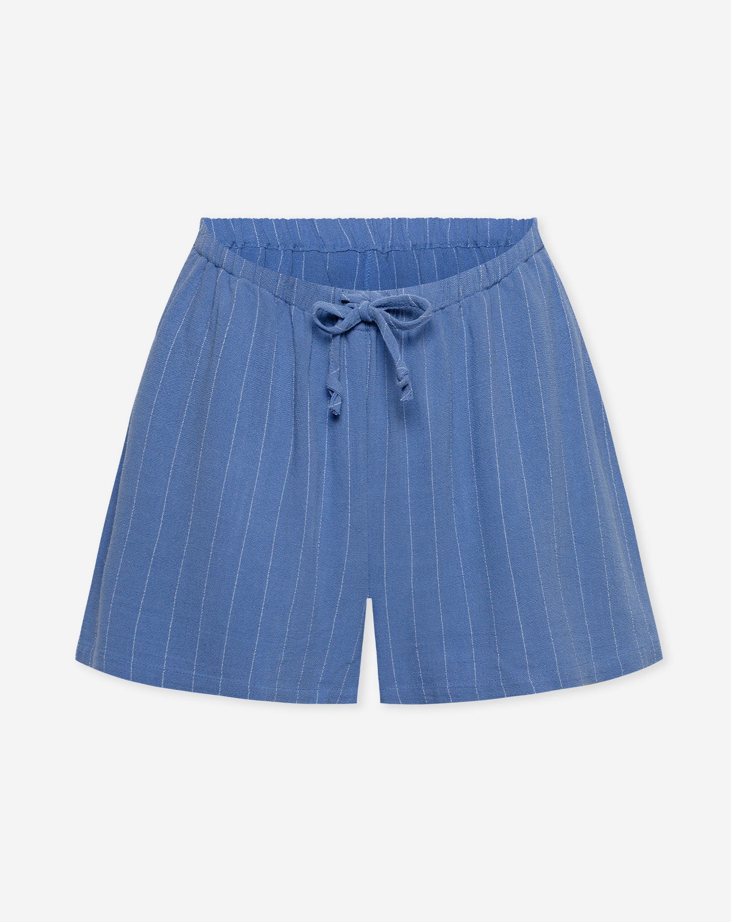 RHODE LINEN PULL ON SHORTS MATERNITY PIN STRIPE BLUE