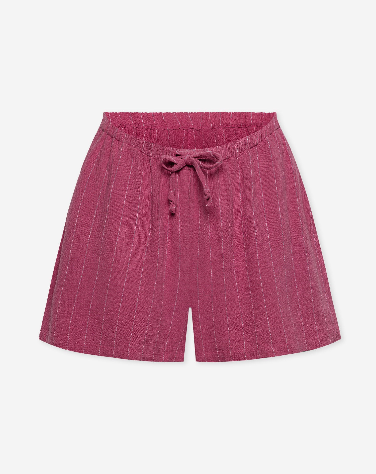 RHODE LINEN PULL ON SHORTS MATERNITY PIN STRIPE CHERRY