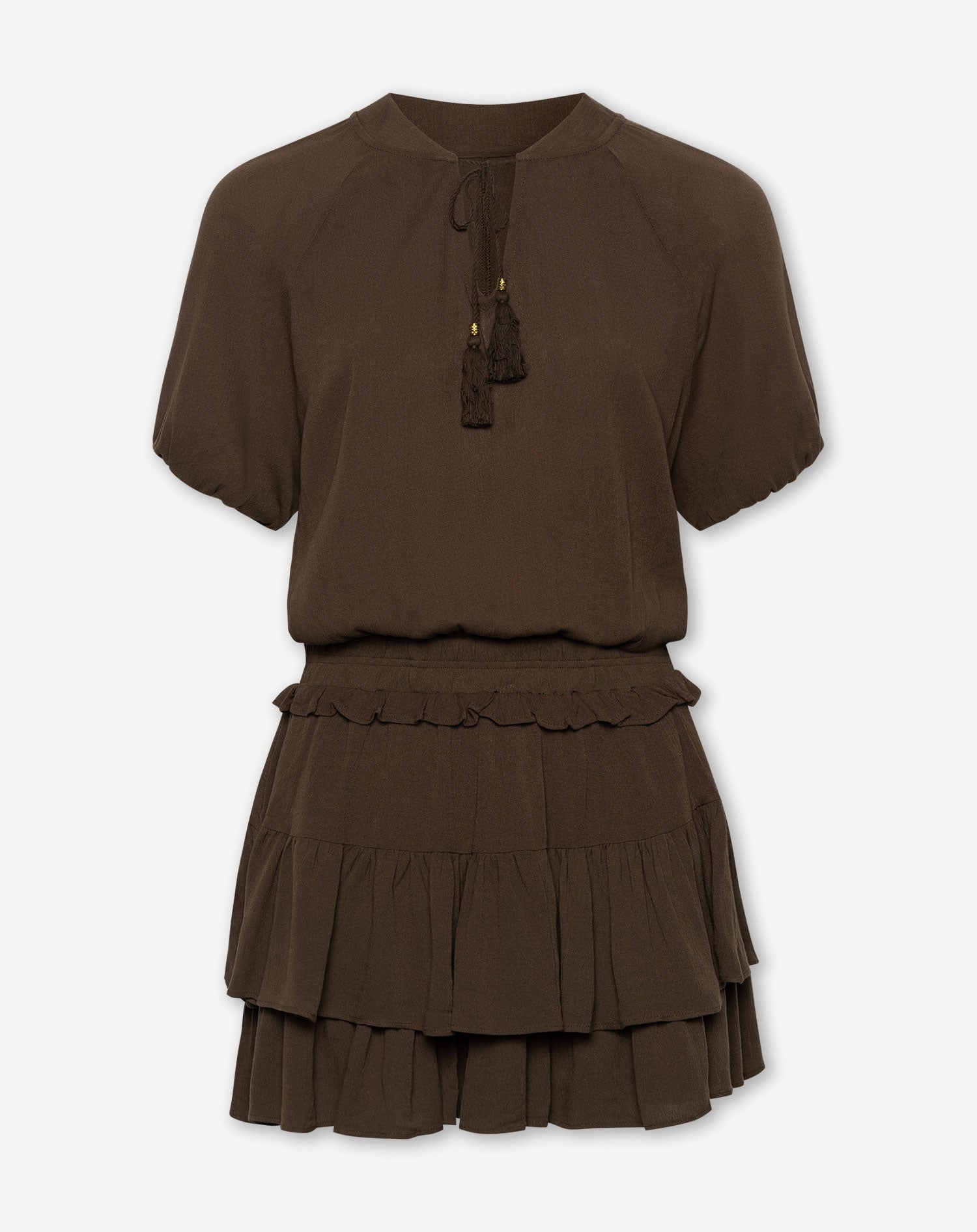 BECCA VISCOSE FRILL DRESS BRUIN
