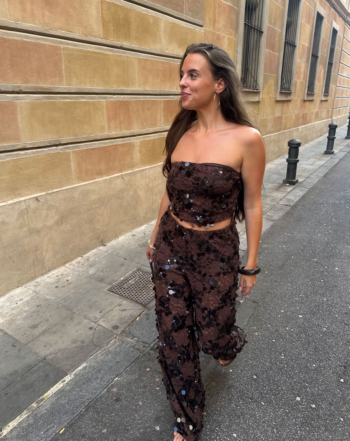SEQUIN LACE BANDEAU TOP BRUIN