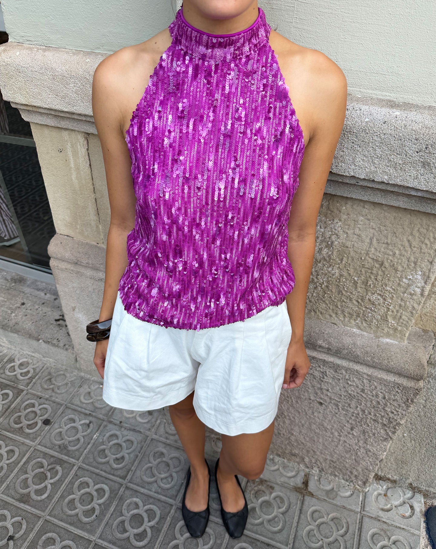 COLETTE SEQUINS HALTER TOP FUCHSIA