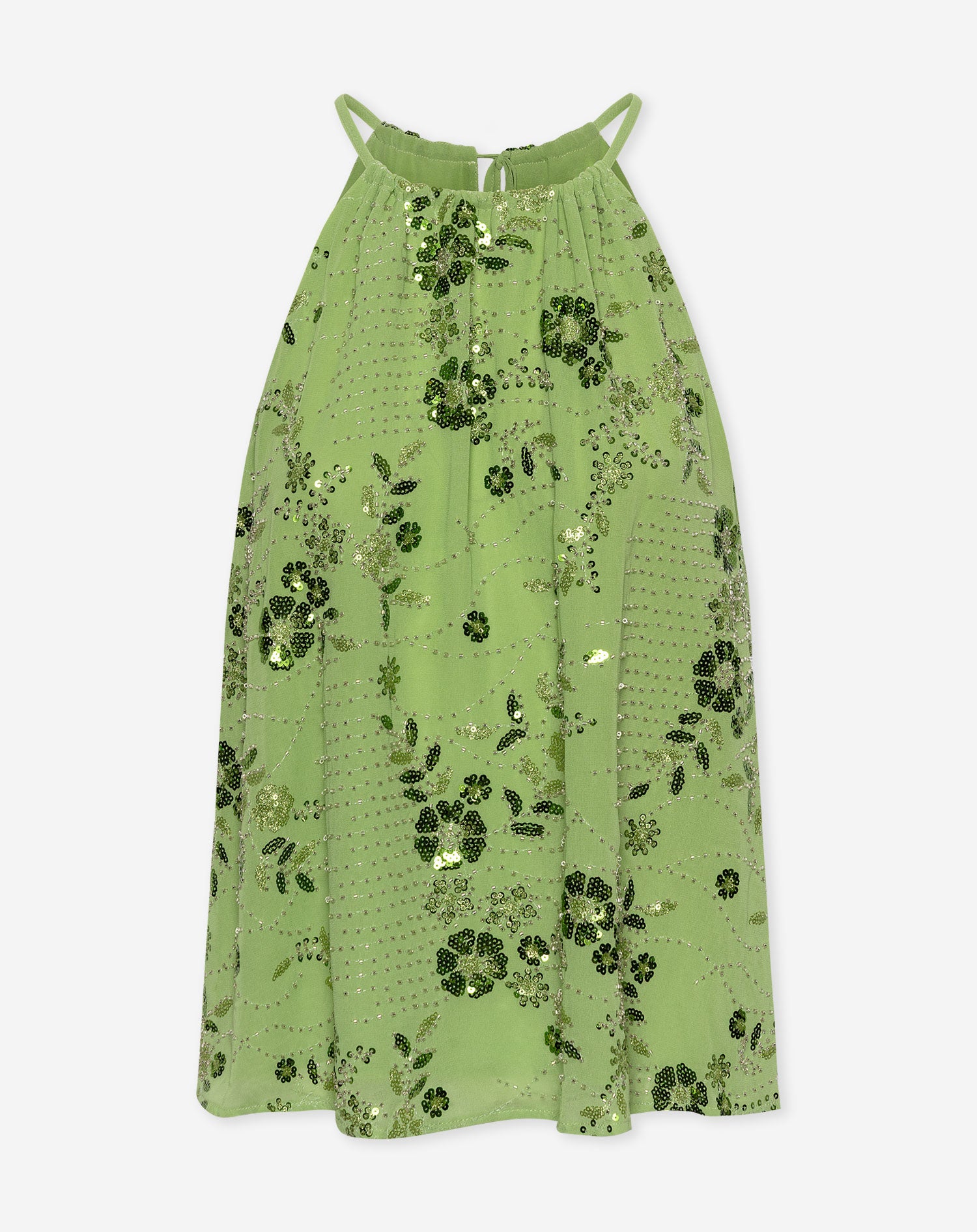 FEMMIE SEQUIN FLOWER HALTER TOP GROEN