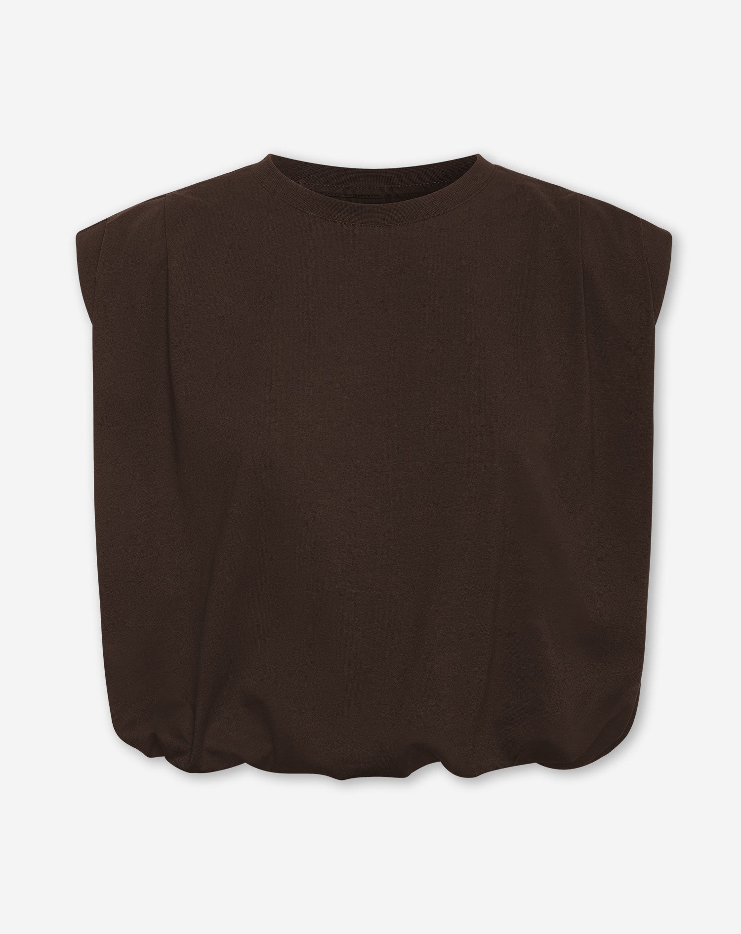 PADDED SHOULDER BUBBLE HEM TEE DONKERBRUIN
