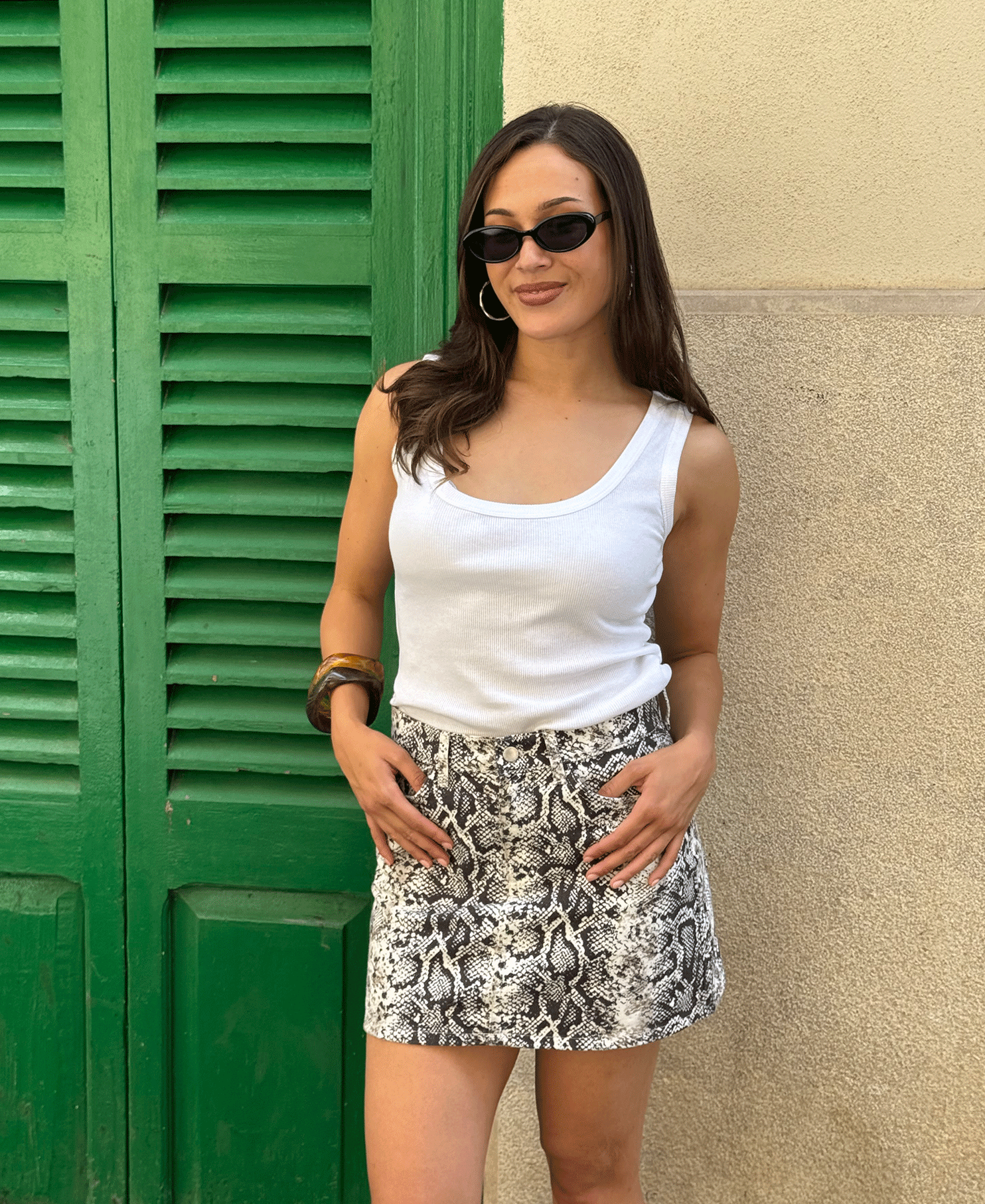 SNAKE DENIM SKIRT CRÈME